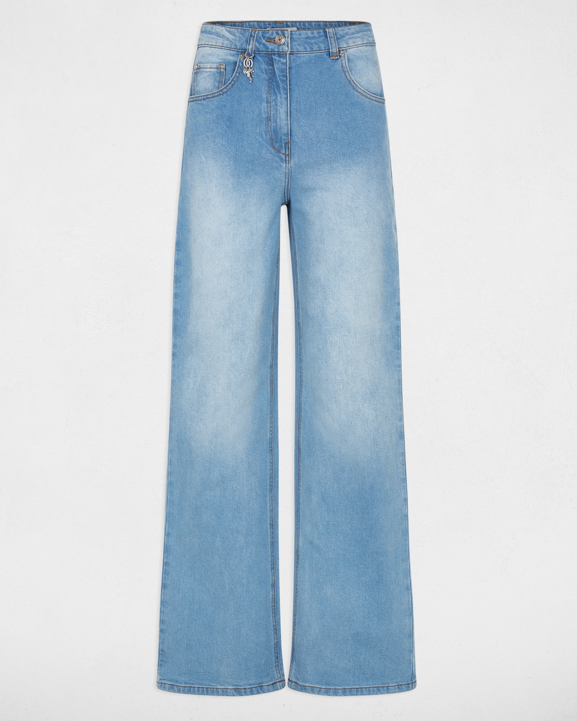 Jeans Largos de Cintura Subida Azul-2