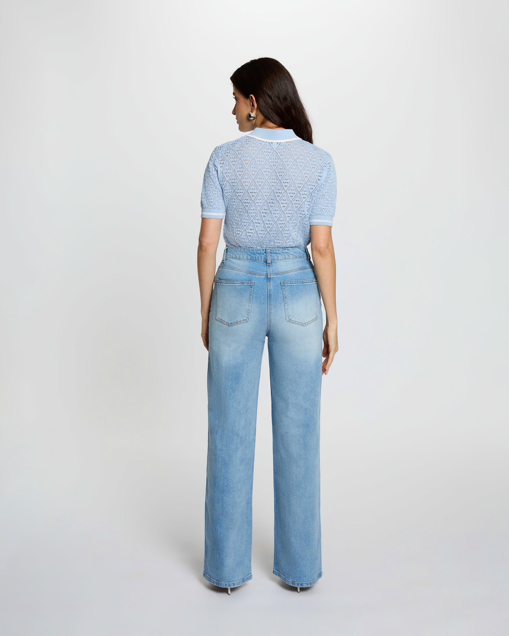 Jeans Largos de Cintura Subida Azul-3