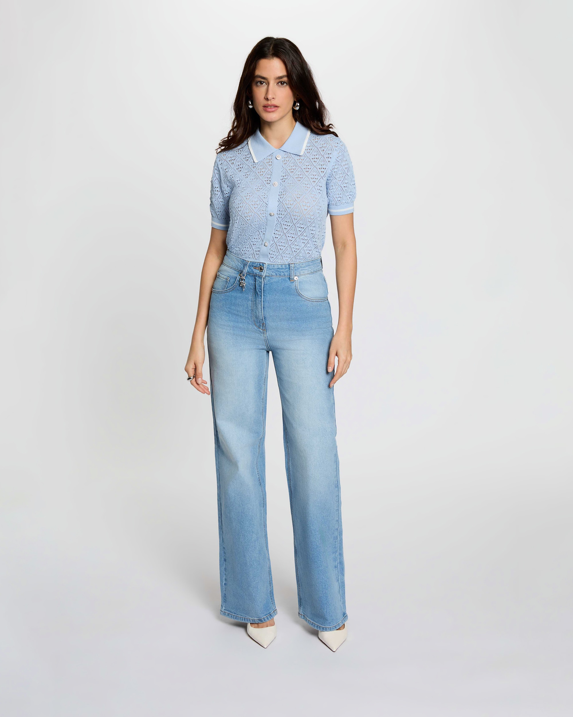Jeans Largos de Cintura Subida Azul-4