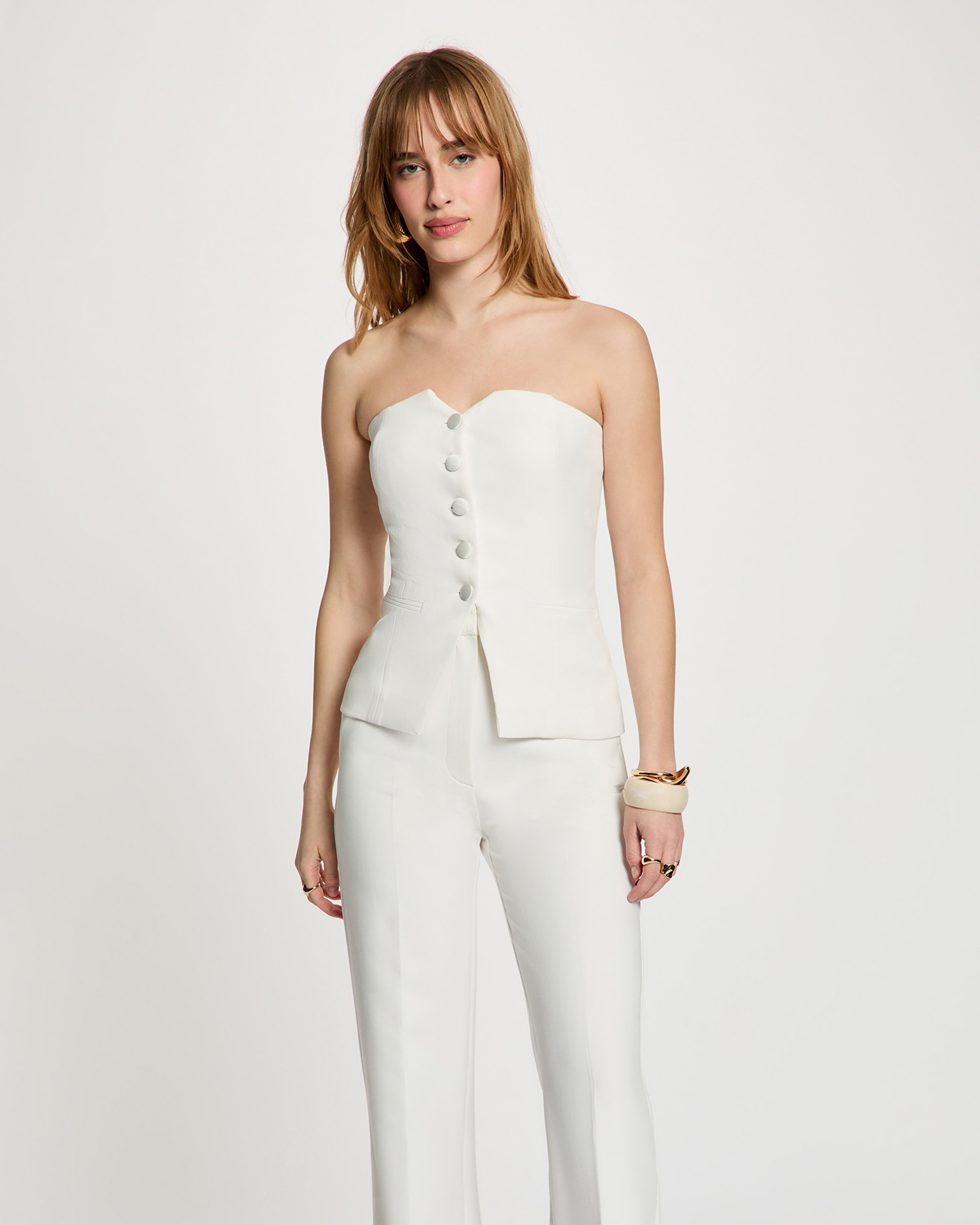 Top Ajustado Abotoado Branco-1