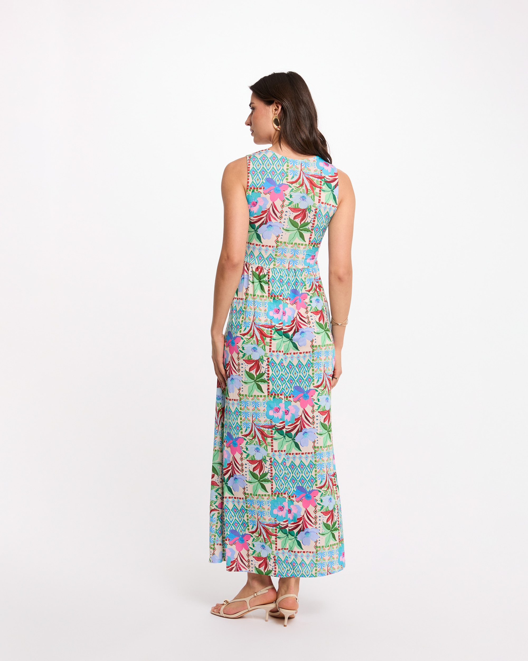 Vestido Comprido sem Mangas com Estampado Floral Multicolor-3