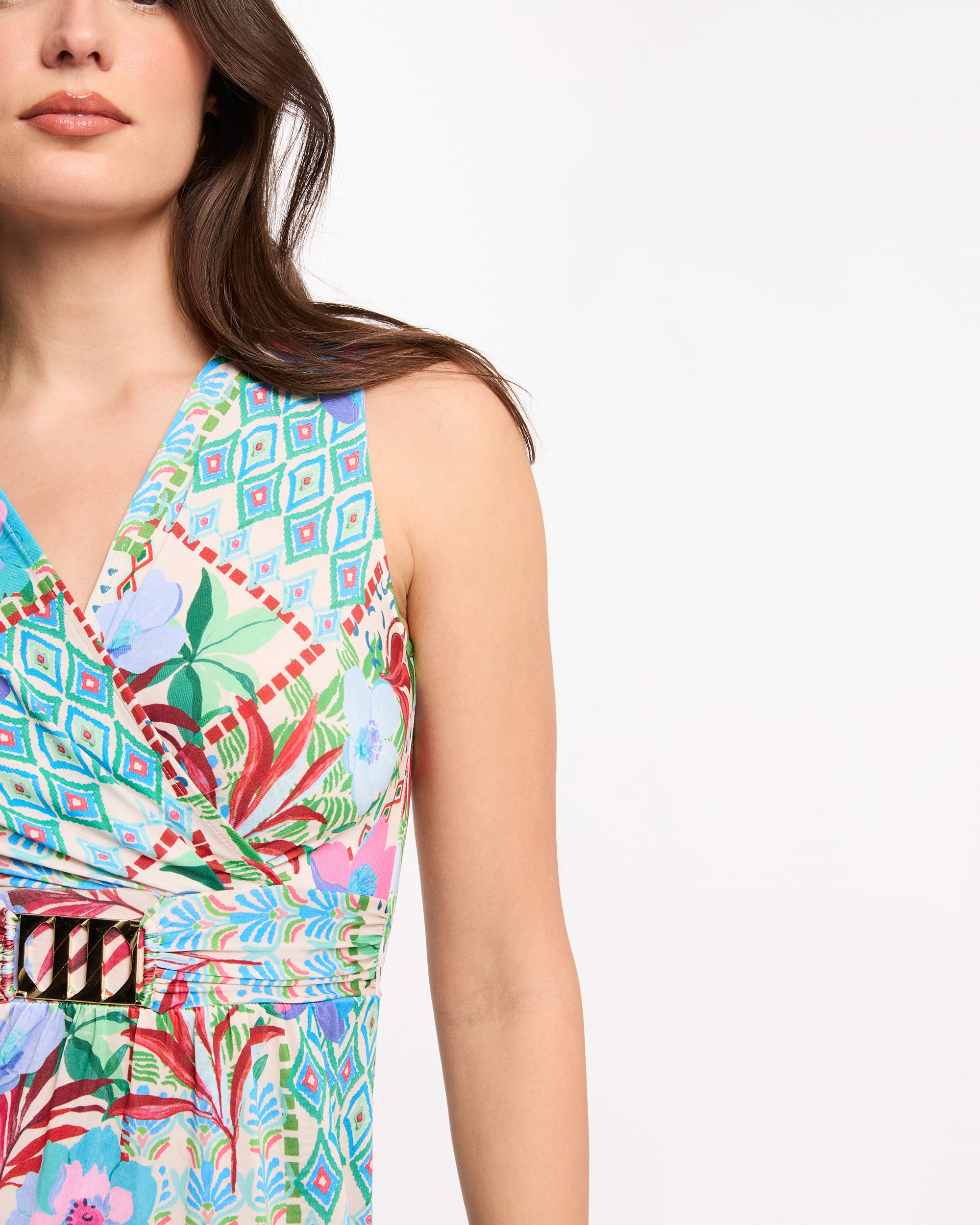 Vestido Comprido sem Mangas com Estampado Floral Multicolor-5