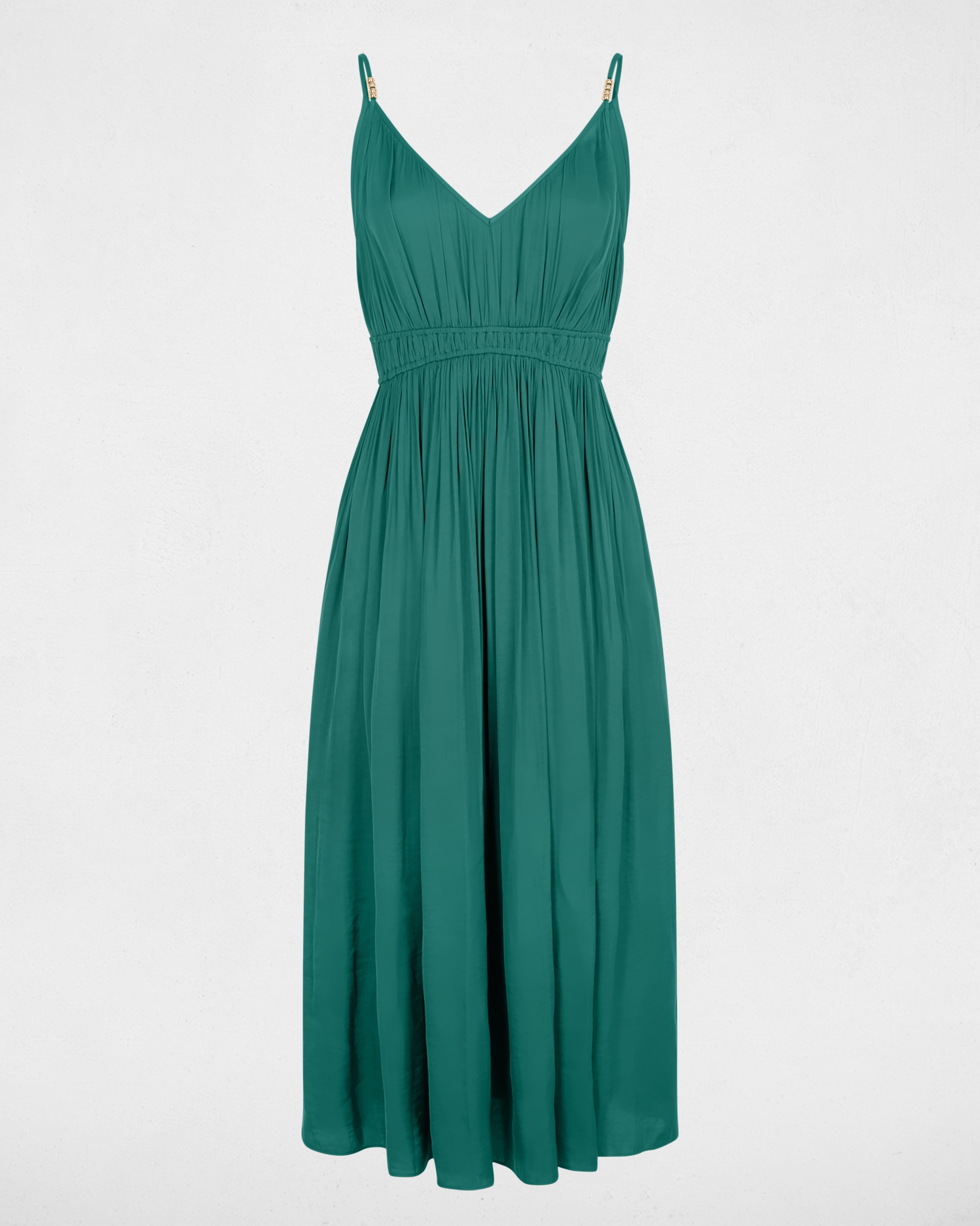 Vestido Midi com Corte a Direito Plissado Verde-2