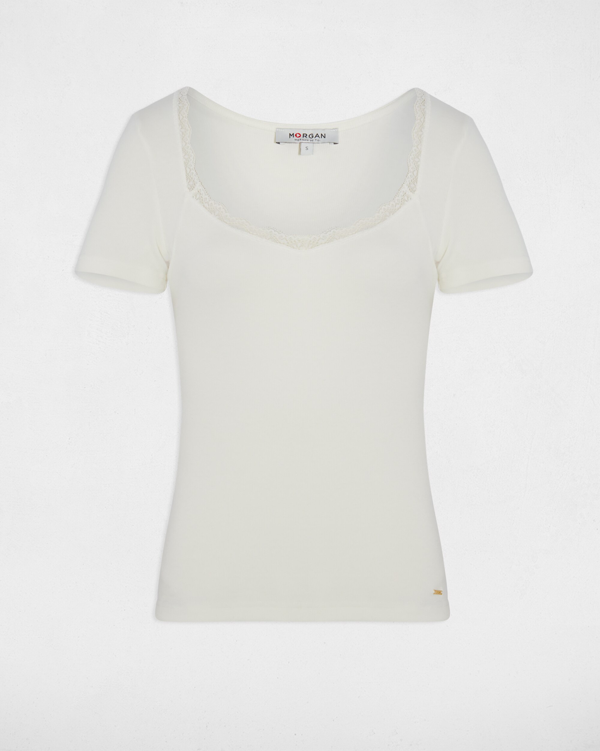 T-shirt Ajustada com Decote À Barco Branco-2