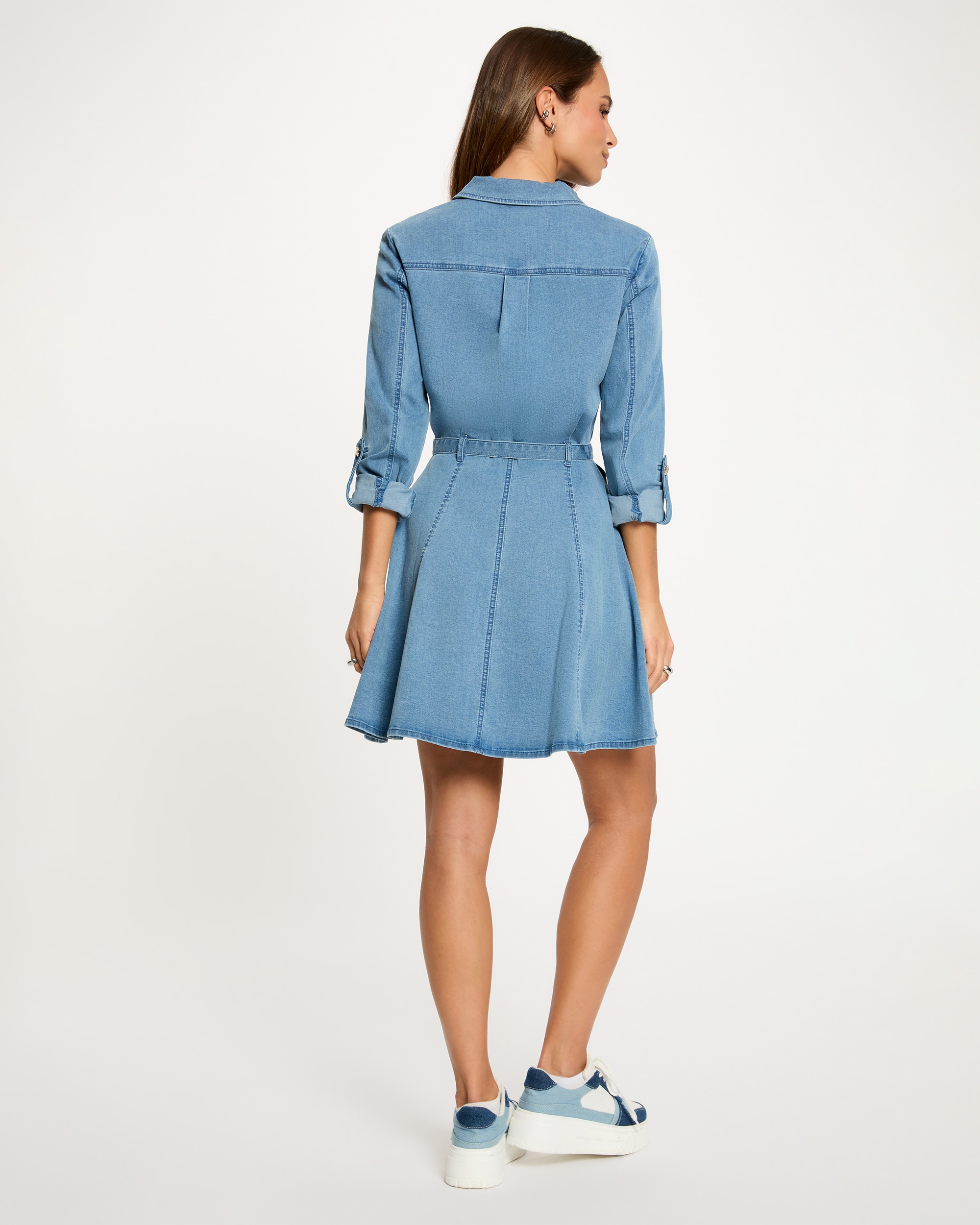 Vestido Curto em Tecido Jeans com Cinto Celeste-3