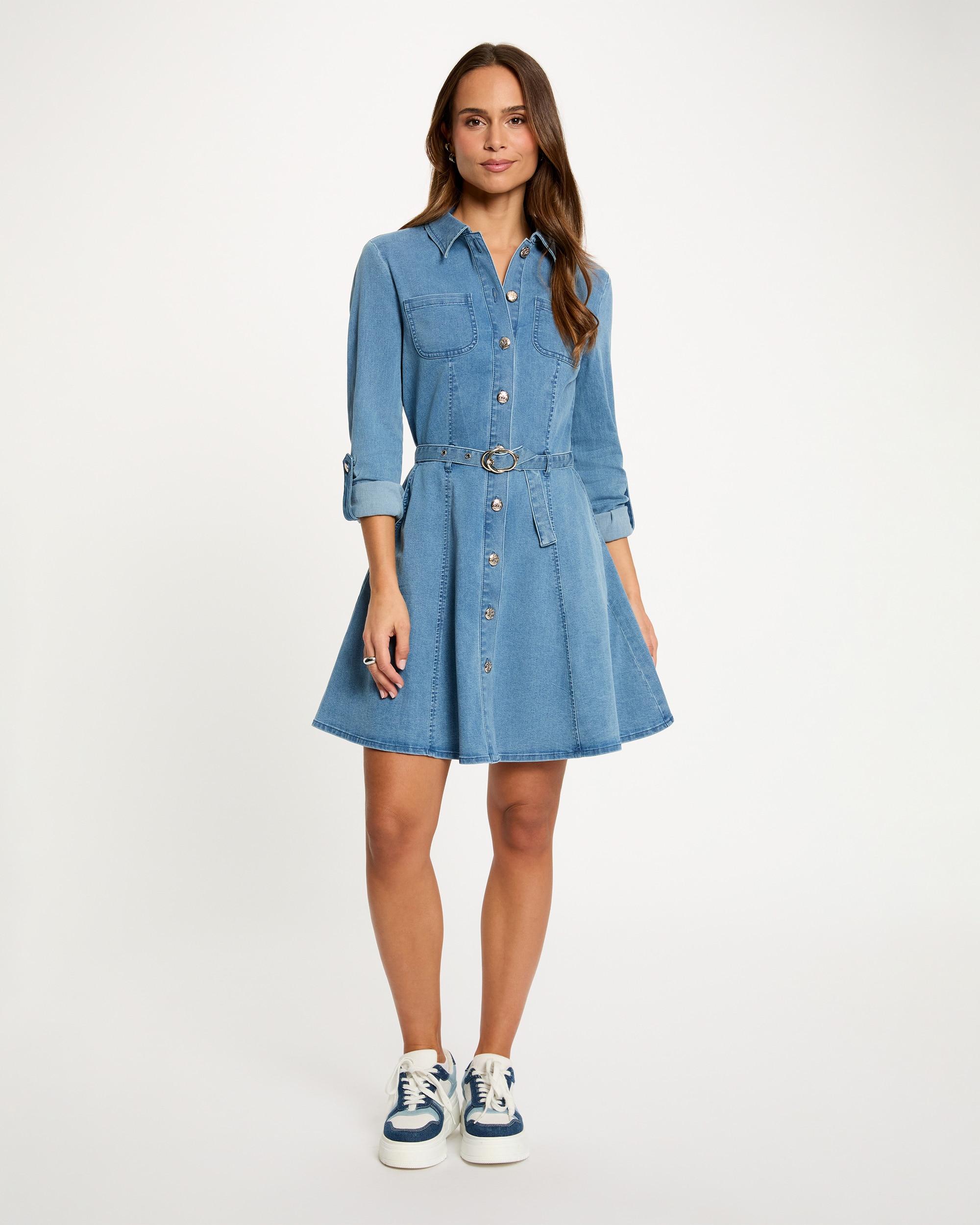 Vestido Curto em Tecido Jeans com Cinto Celeste-4