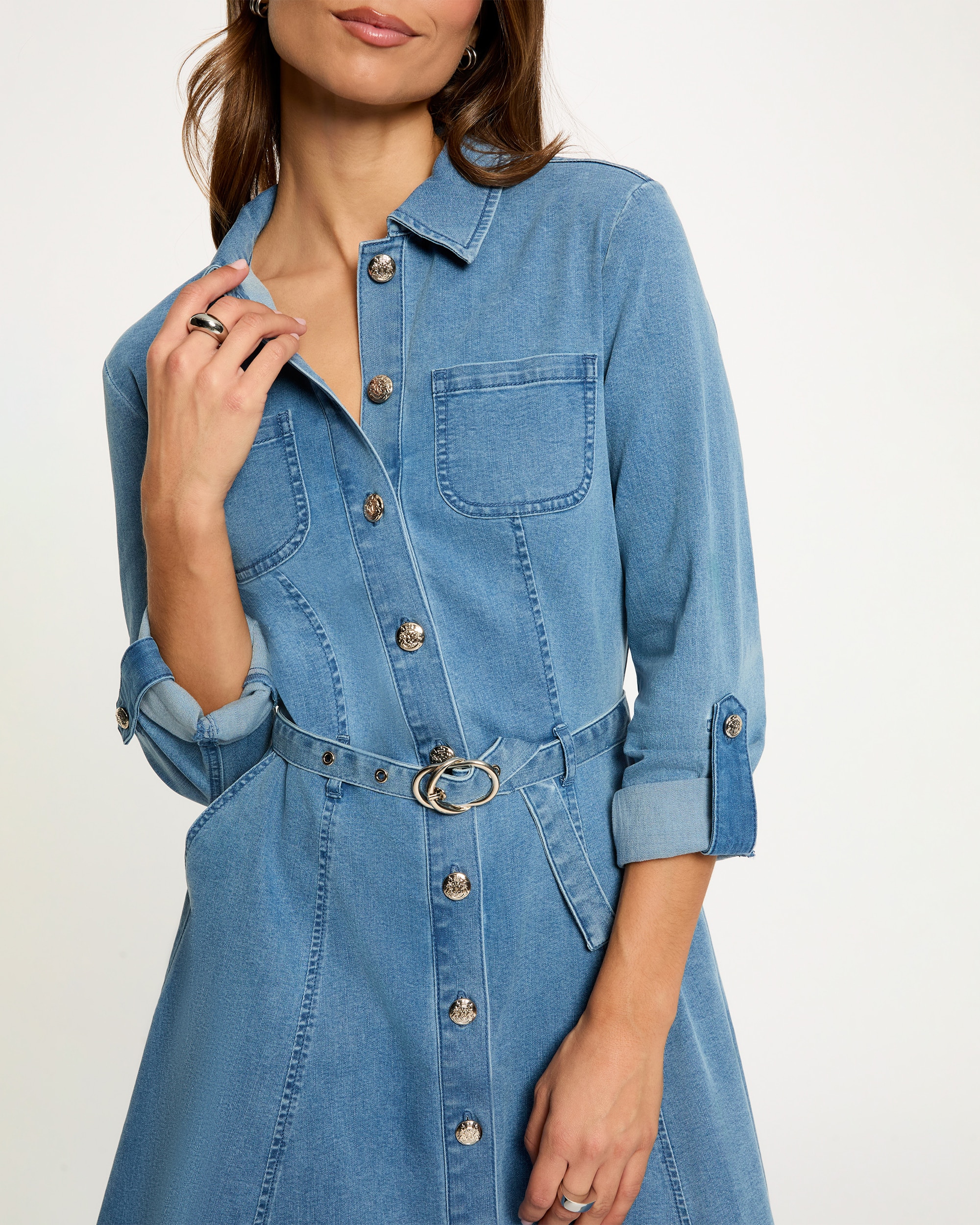 Vestido Curto em Tecido Jeans com Cinto Celeste-5