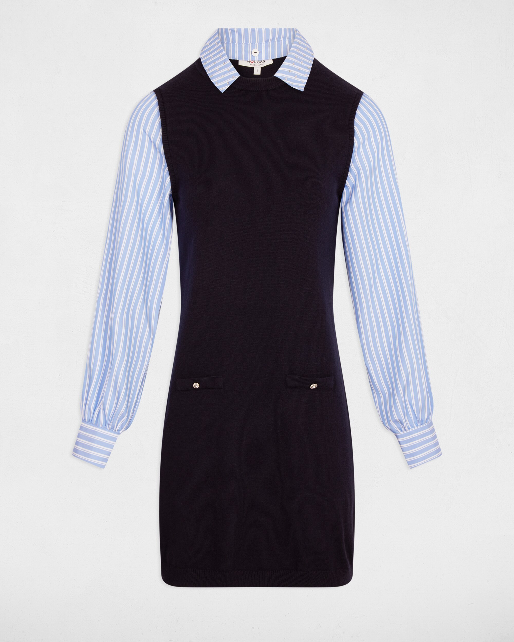 Vestido Curto com Gola Polo Efeito Camiseiro Azul-escuro-2