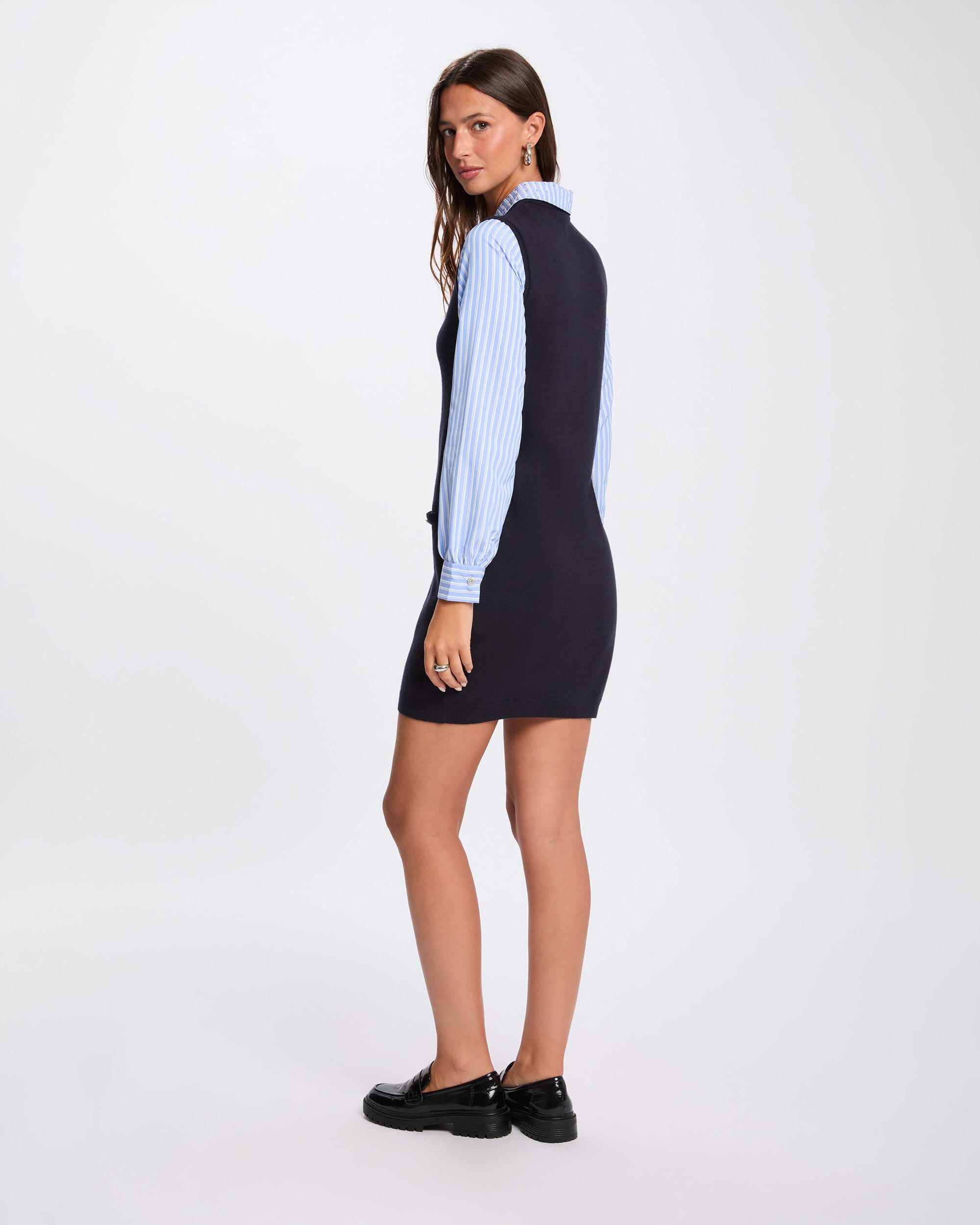 Vestido Curto com Gola Polo Efeito Camiseiro Azul-escuro-3