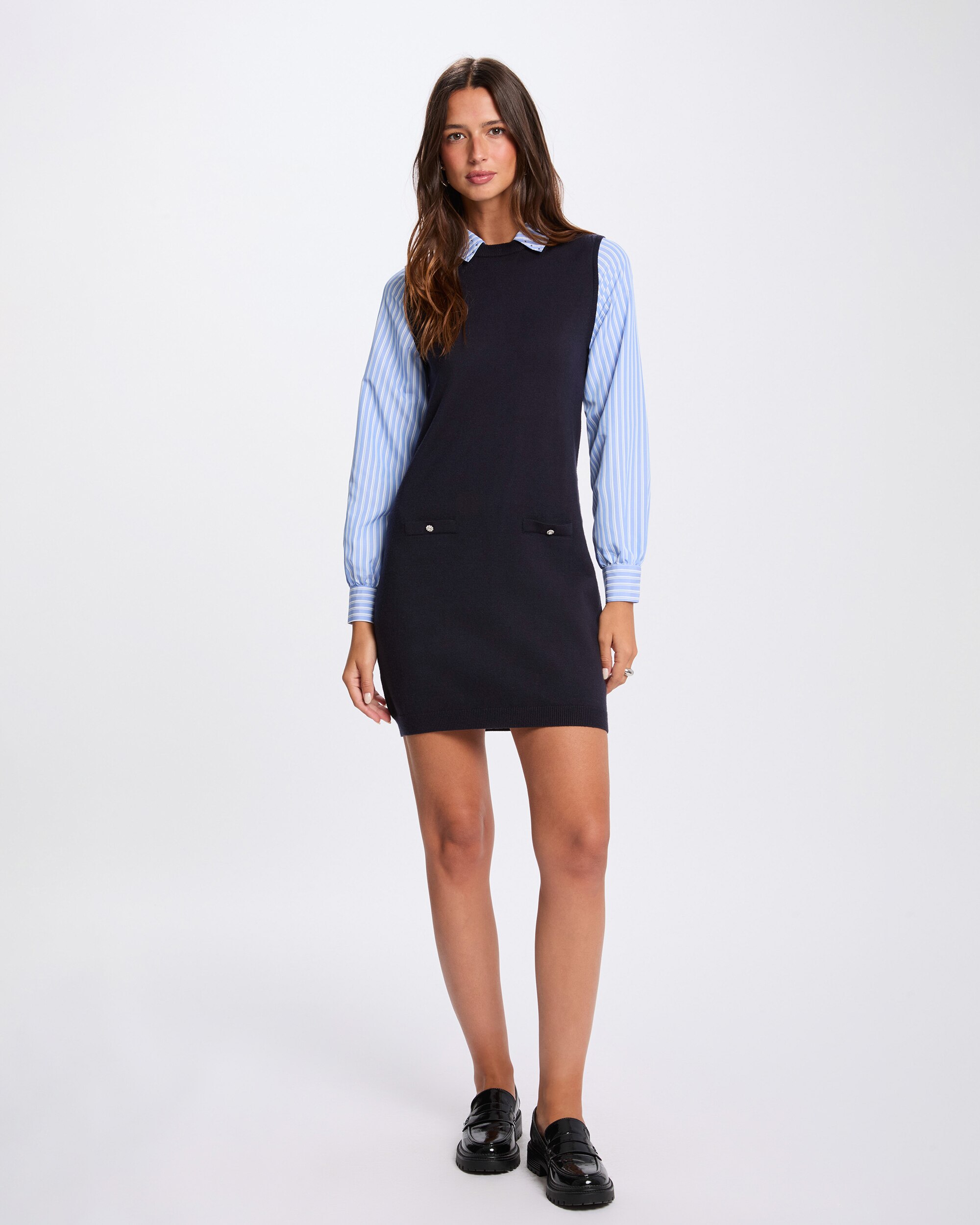 Vestido Curto com Gola Polo Efeito Camiseiro Azul-escuro-4