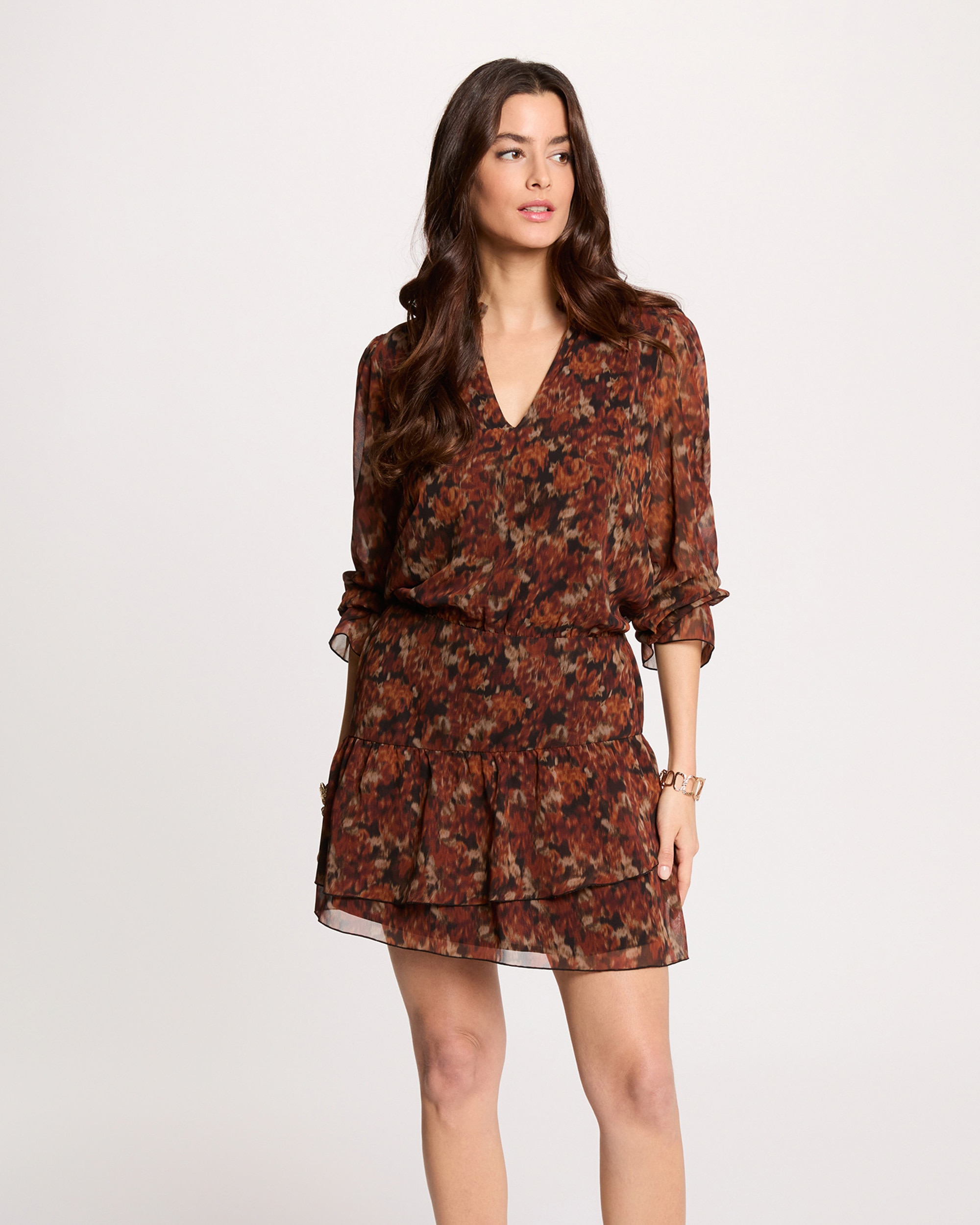 Imagem 0 de Vestido Curto com Manga 3/4 e Estampado
