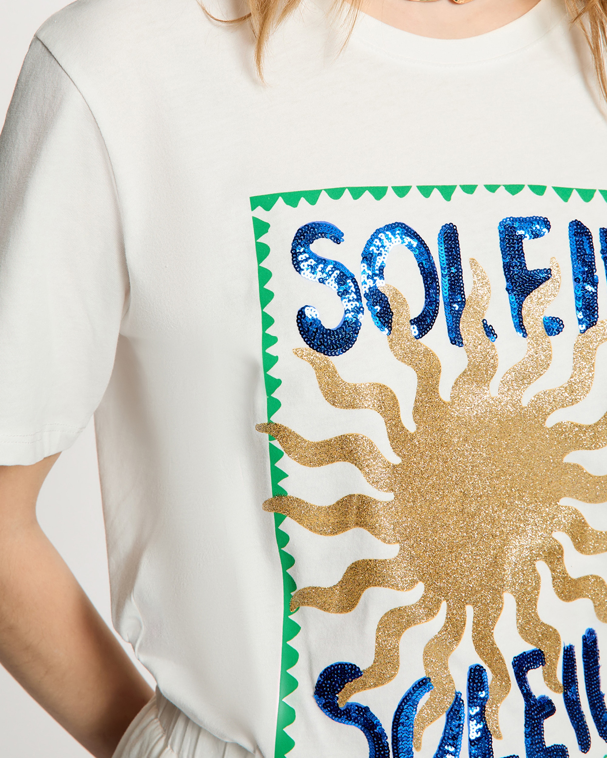 T-shirt com Decote Redondo e Estampado Branco-5