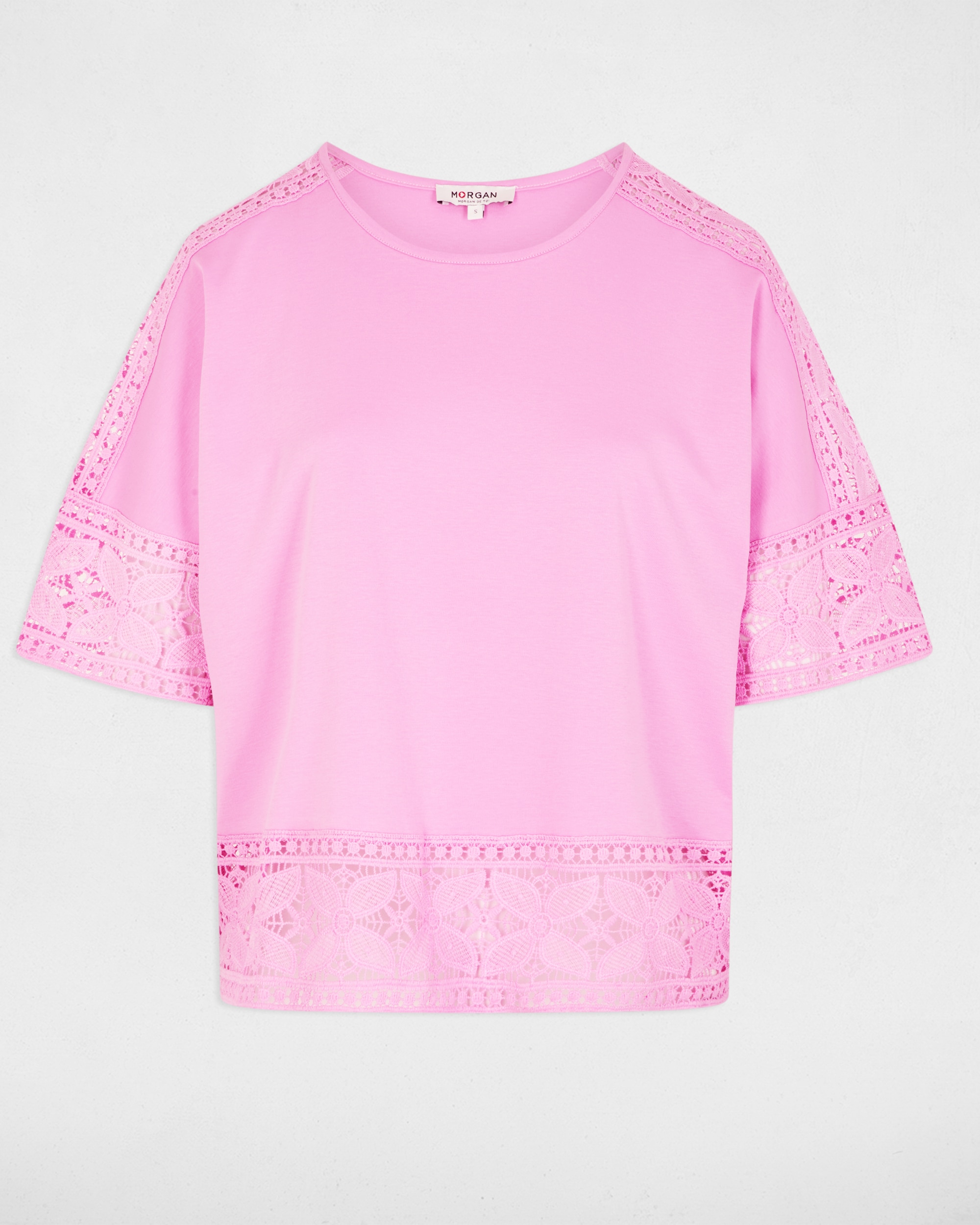 T-shirt de Renda com Decote À Barco Rosa-2