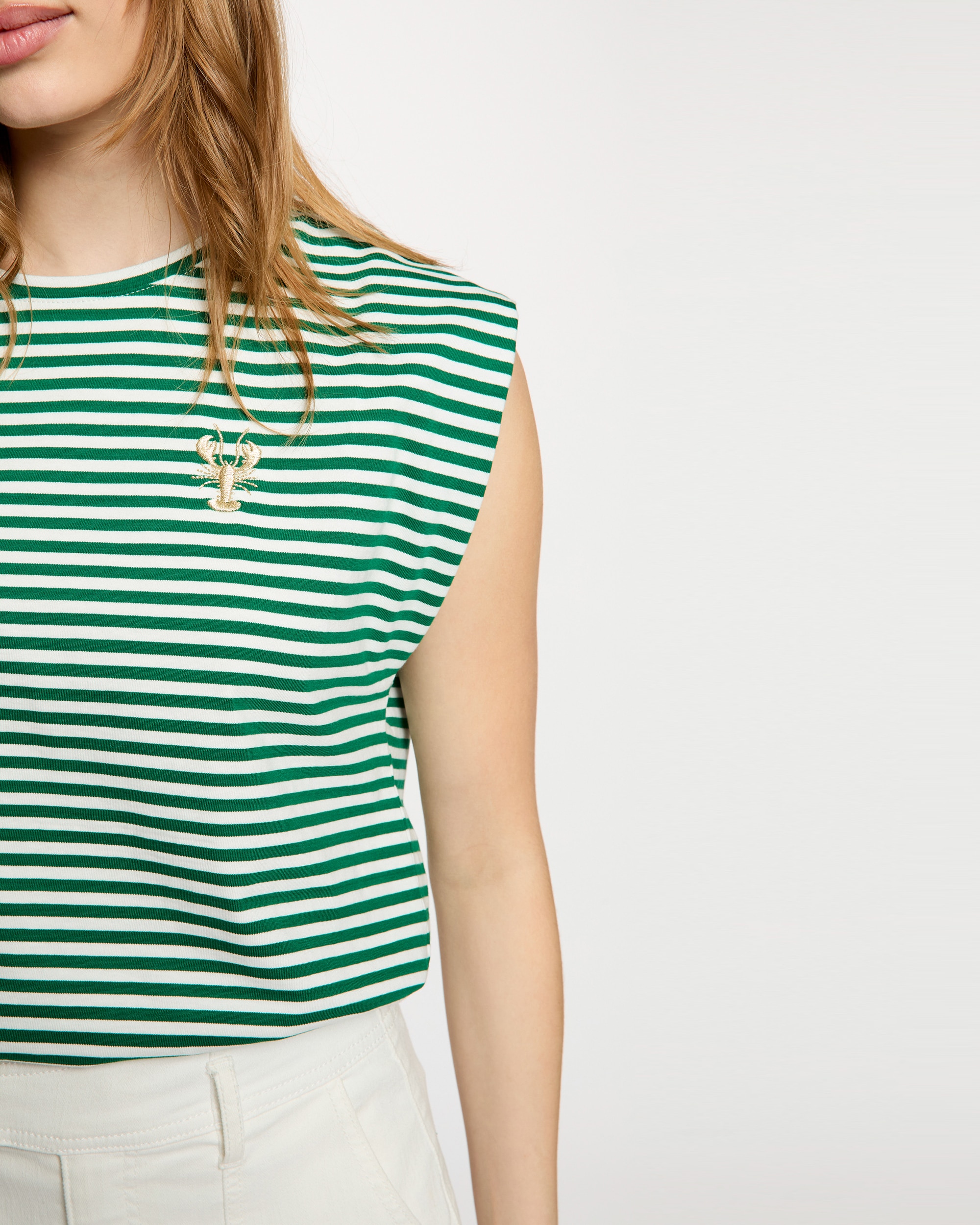 T-shirt Às Riscas Bordada Verde-5