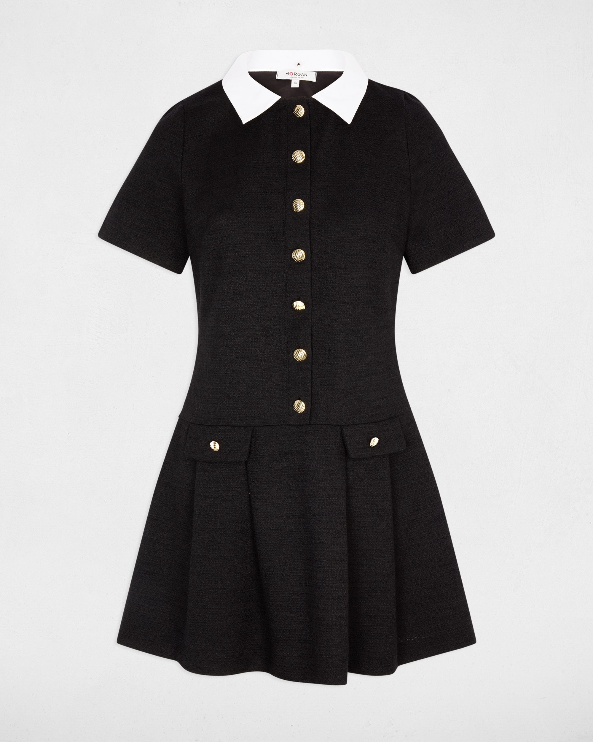 Vestido Curto com Gola em Contraste Preto-2
