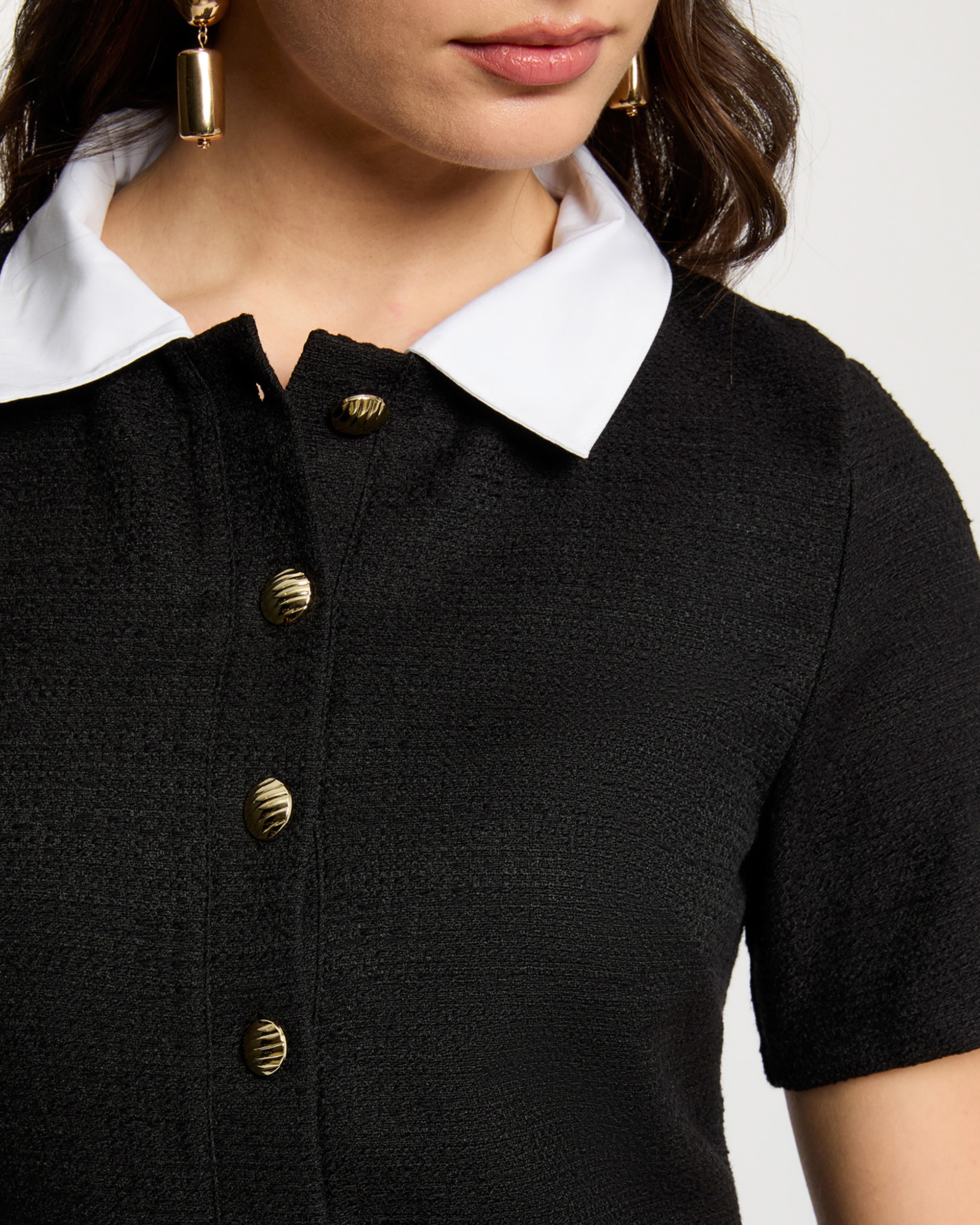 Vestido Curto com Gola em Contraste Preto-5