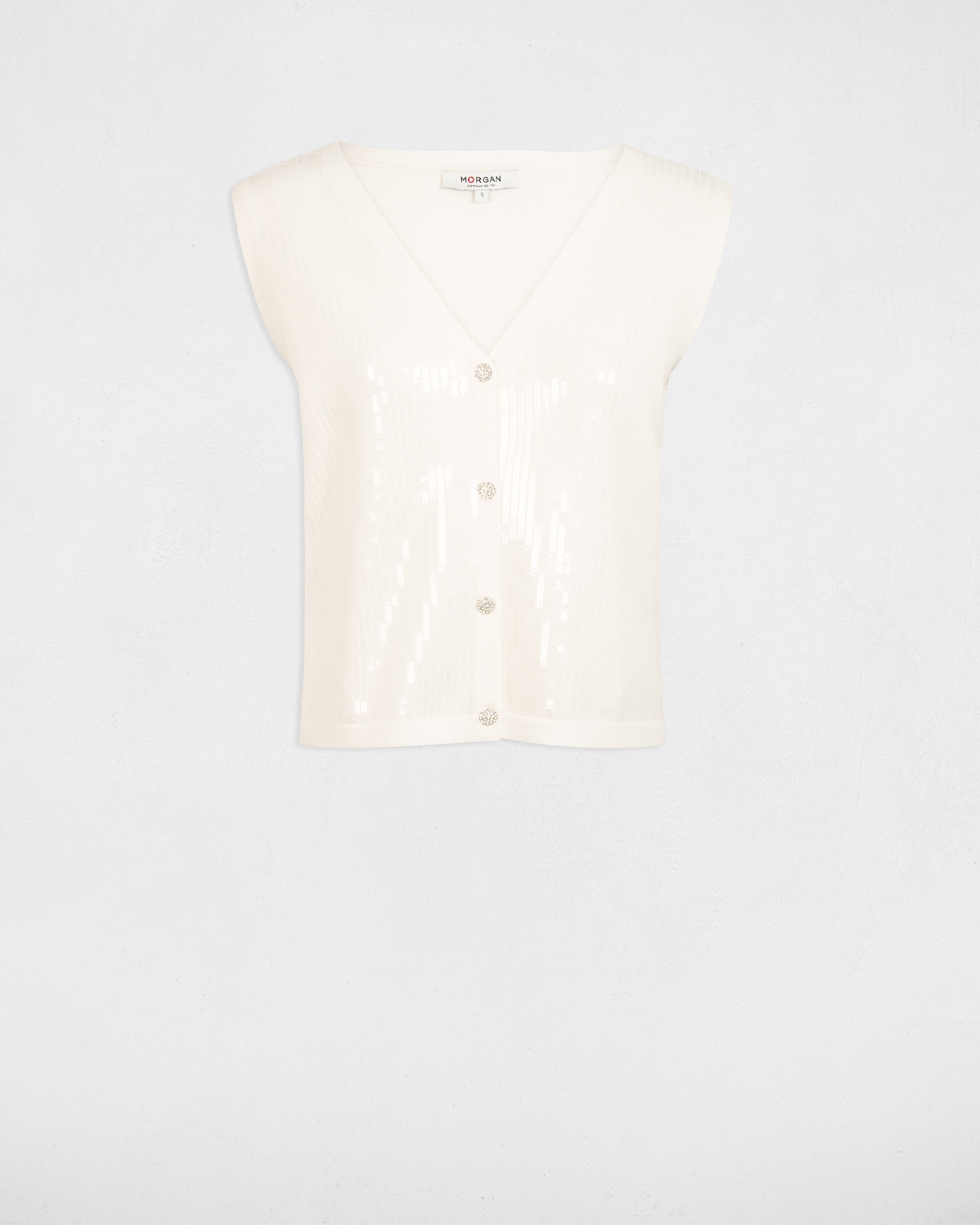 Cardigan sem Mangas com Decote em V Branco-2