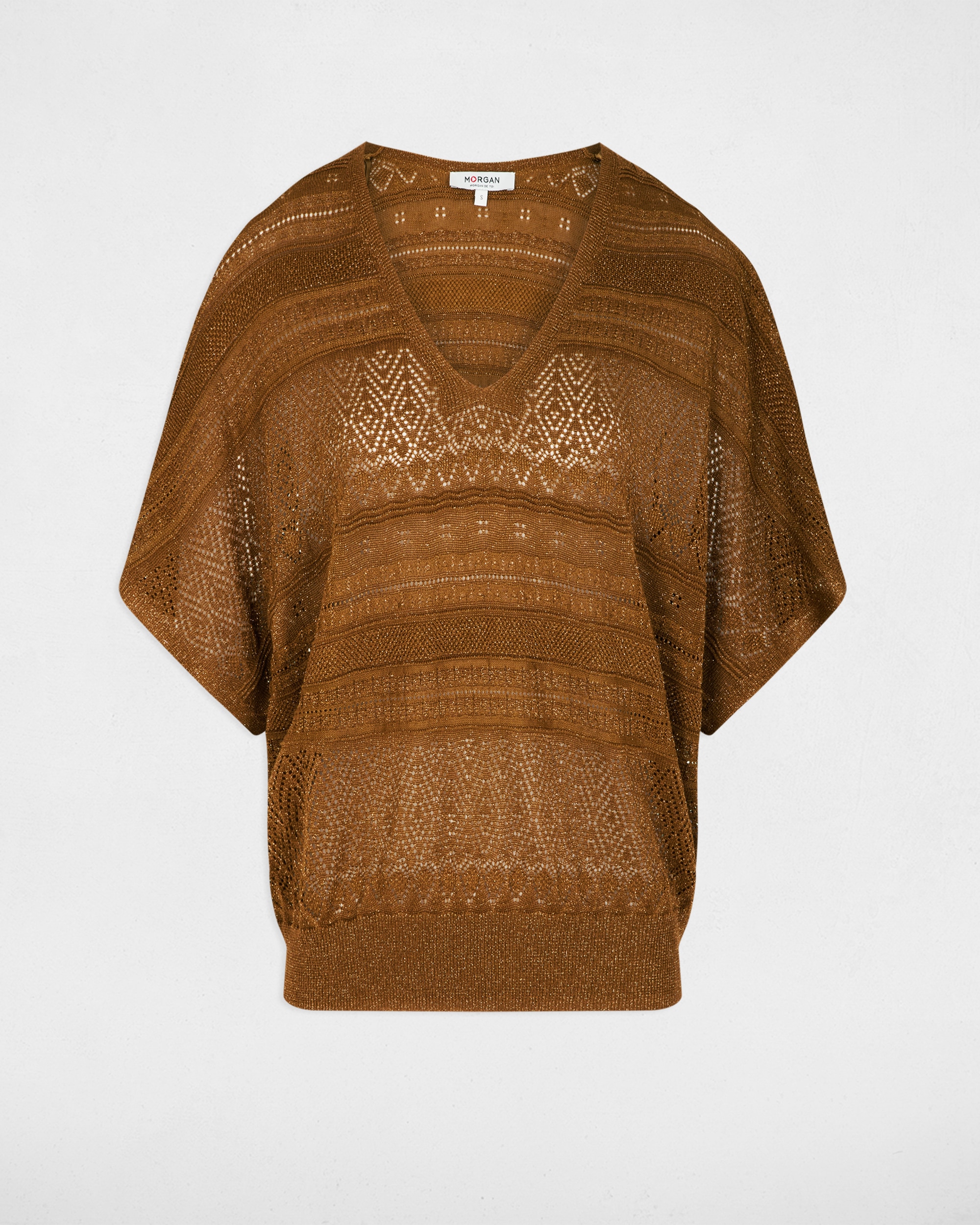 Camisola Oversize com Decote em V Camel-2