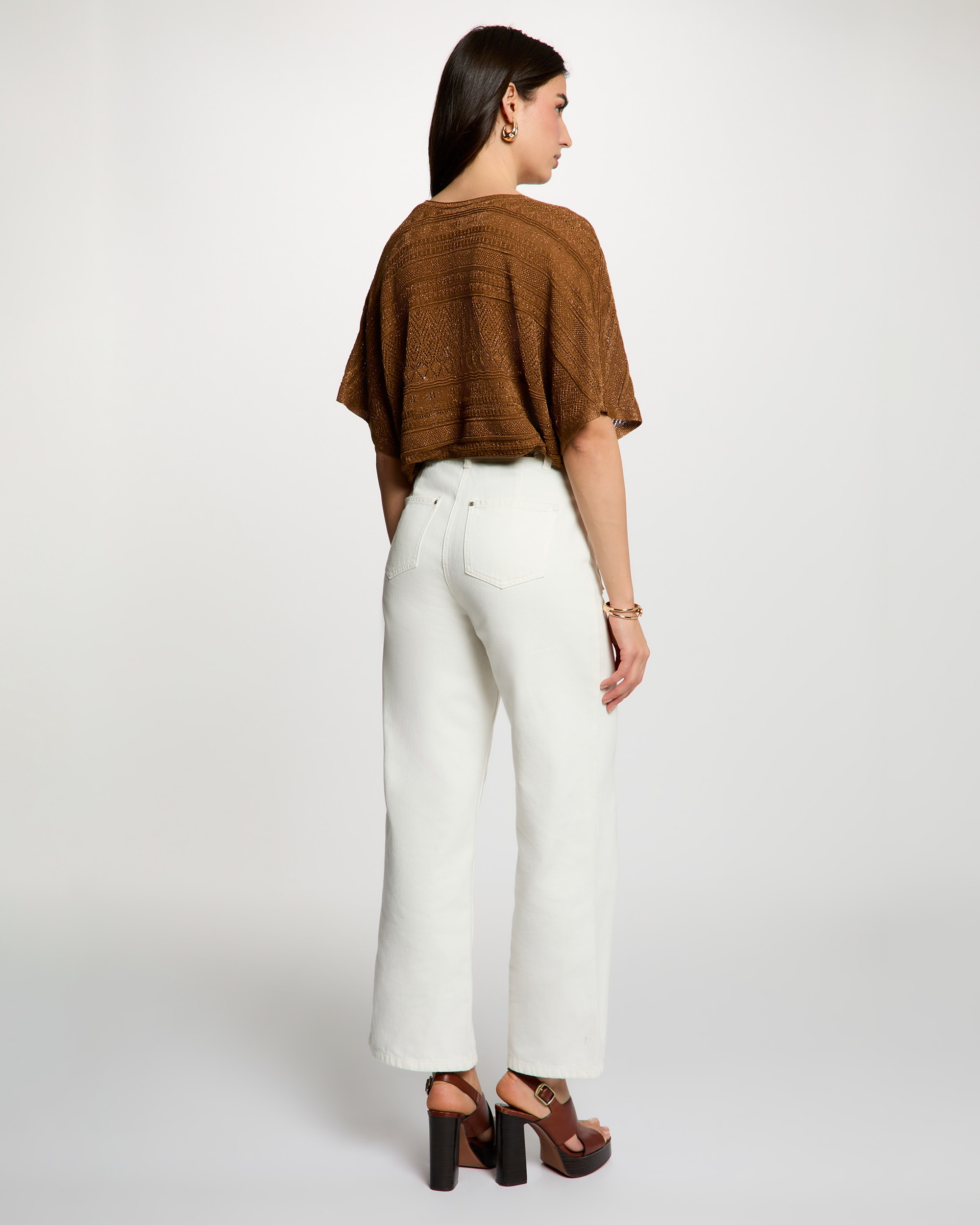 Camisola Oversize com Decote em V Camel-3