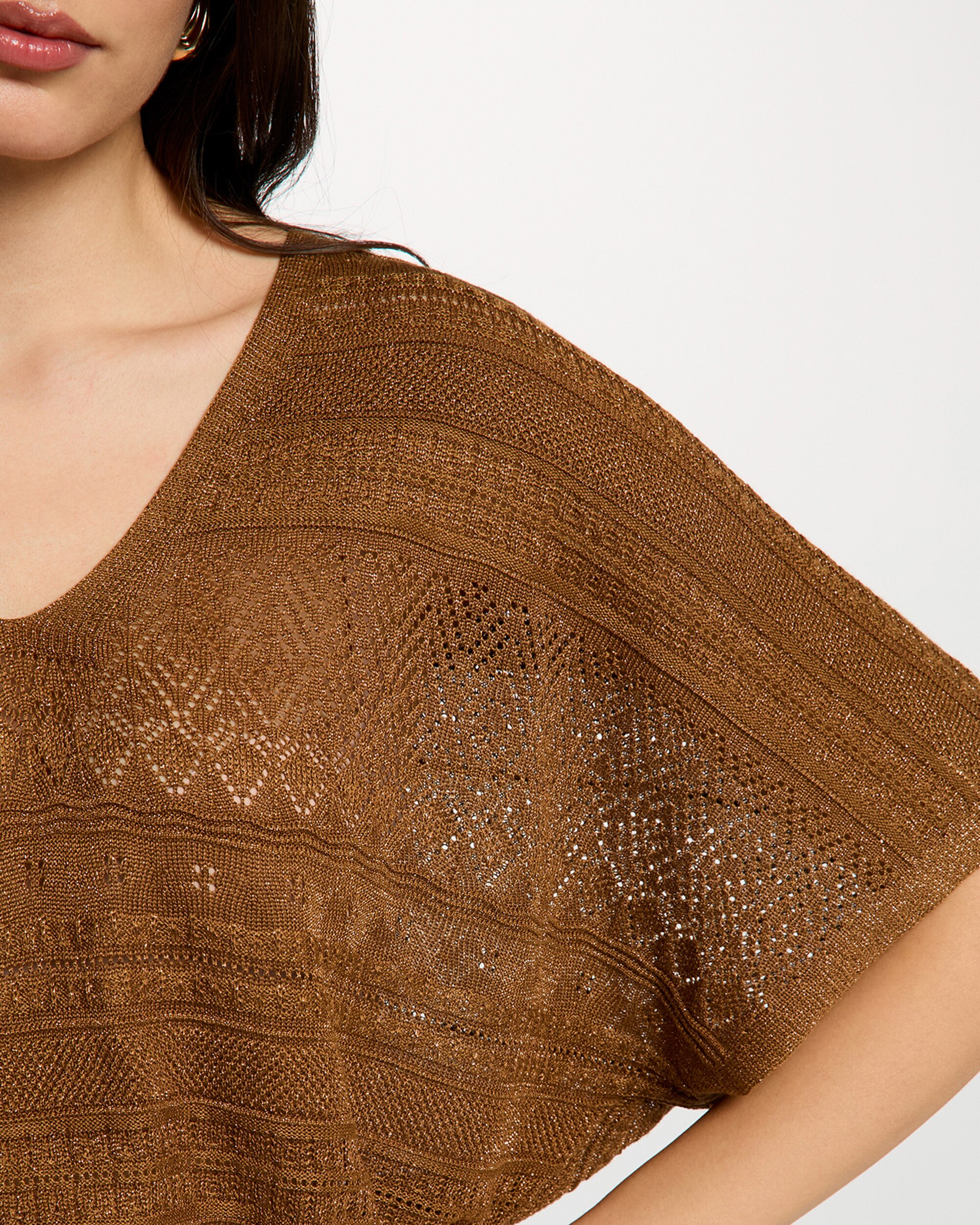Camisola Oversize com Decote em V Camel-5