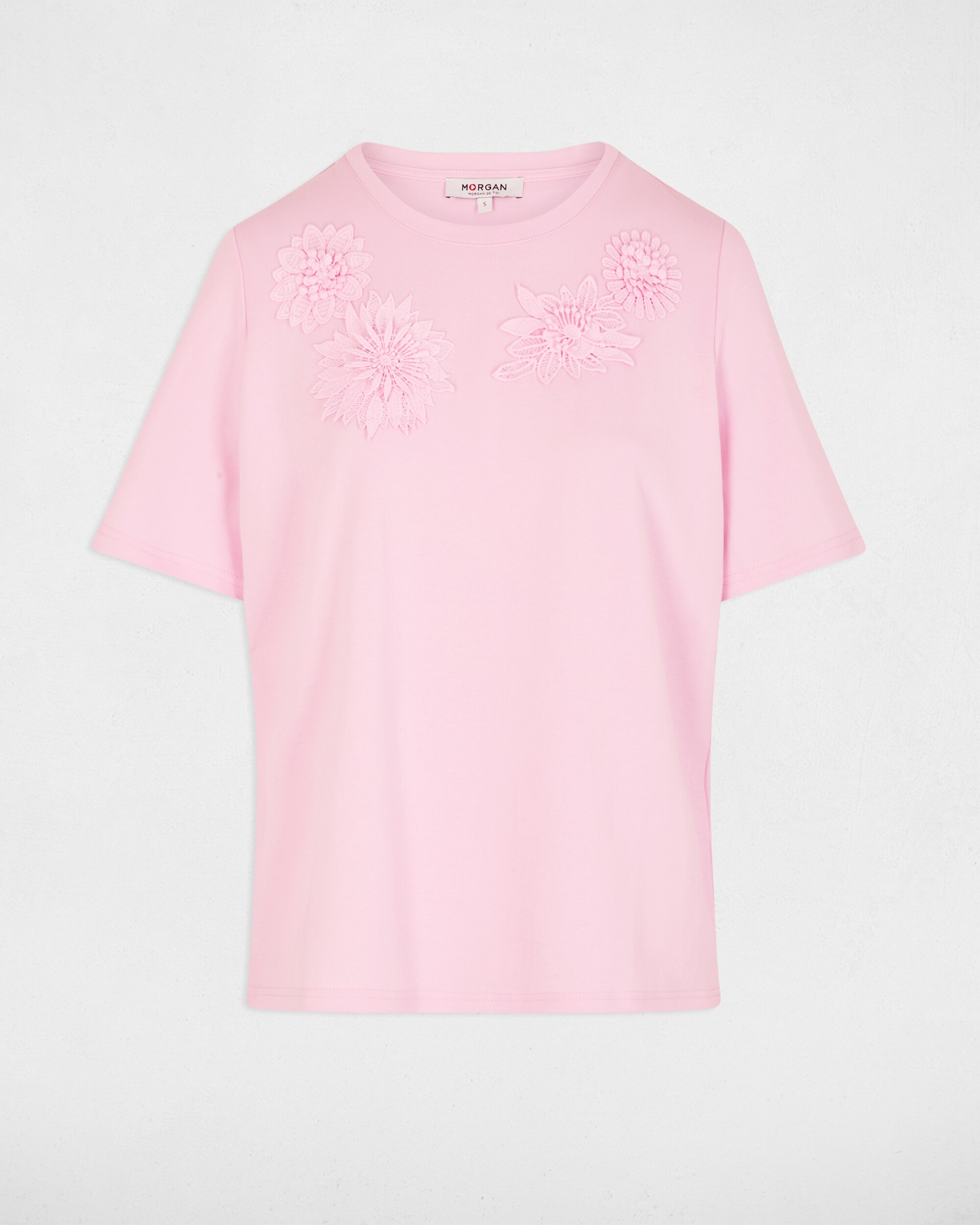 T-shirt Boxy com Decote Redondo Rosa-2