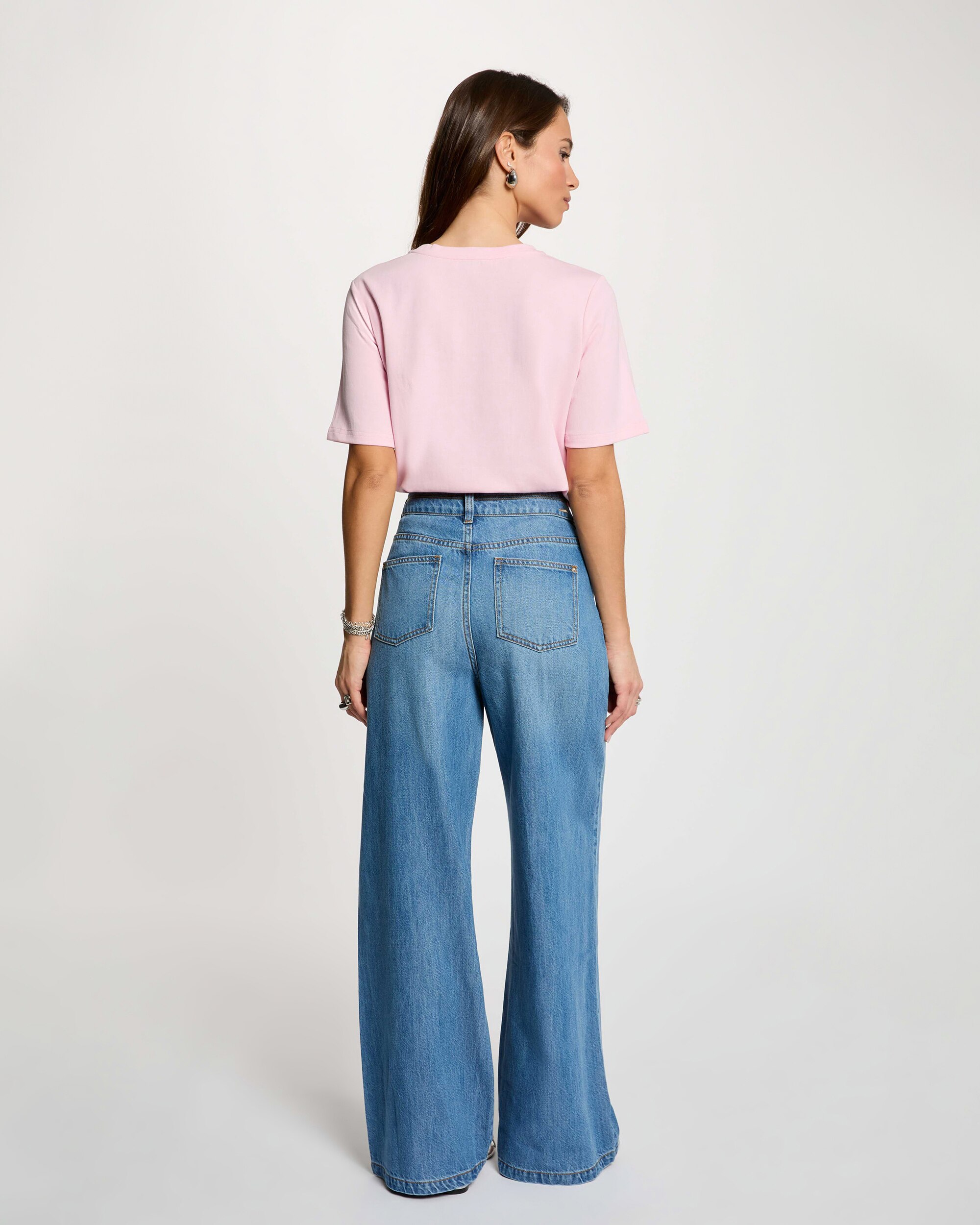 T-shirt Boxy com Decote Redondo Rosa-3