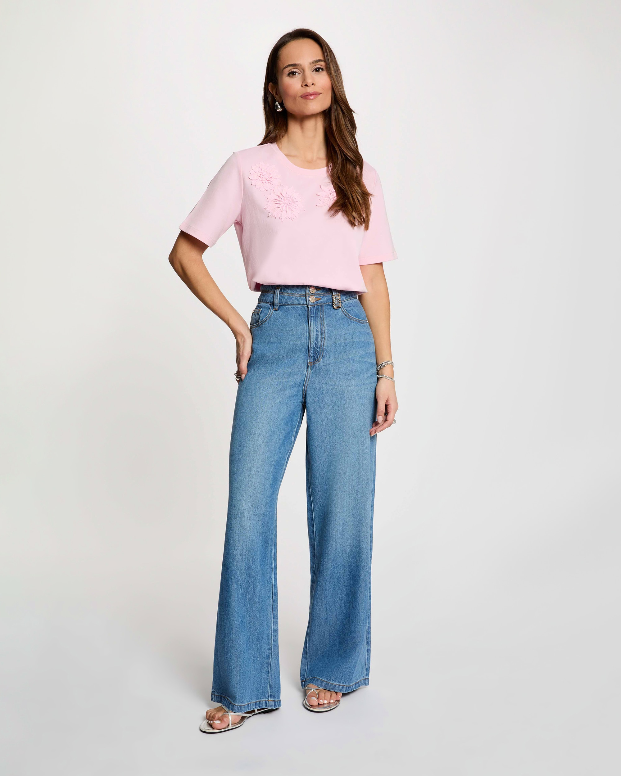 T-shirt Boxy com Decote Redondo Rosa-4