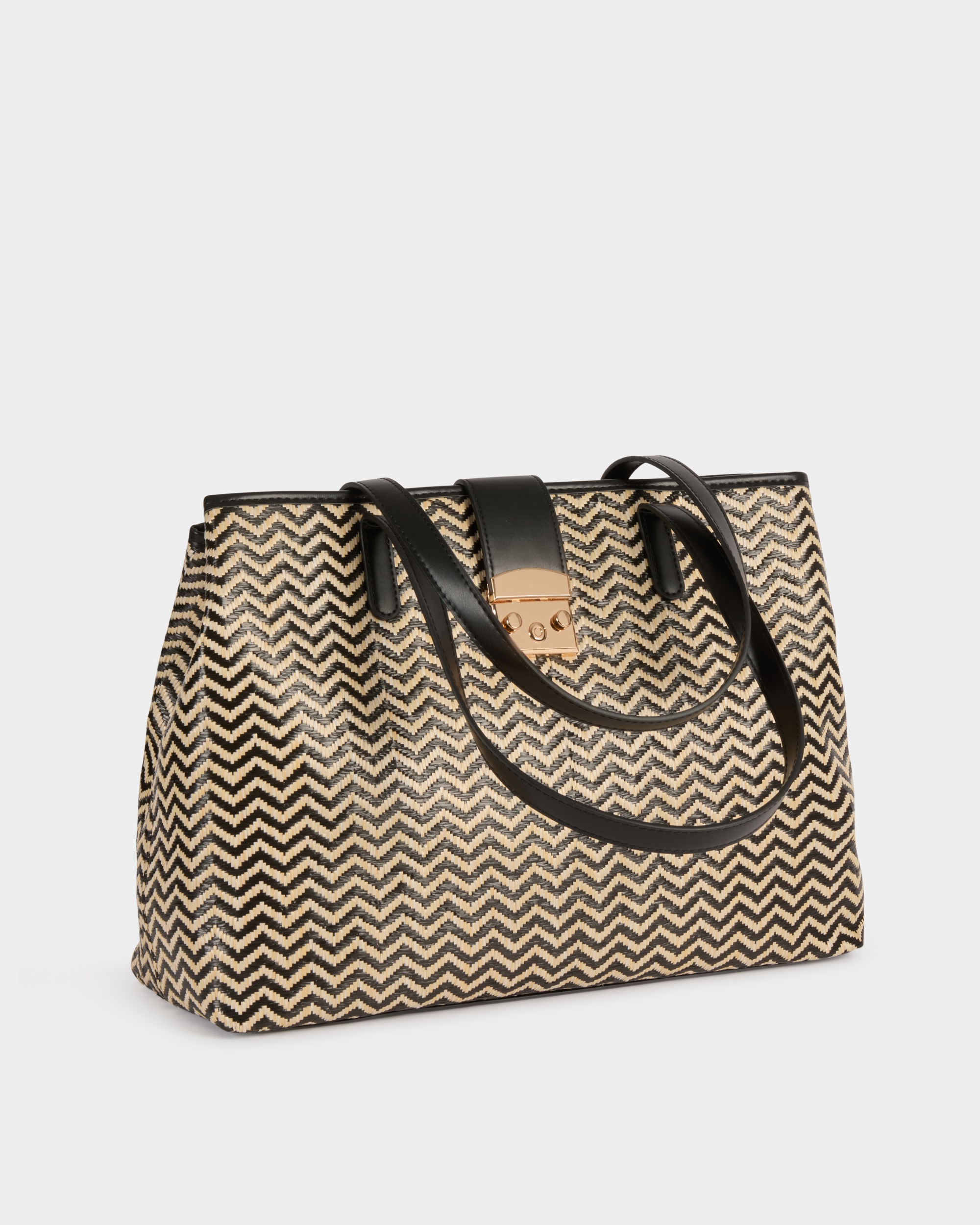 Mala de Ombro Tote com Efeito Entrançado Preto-2