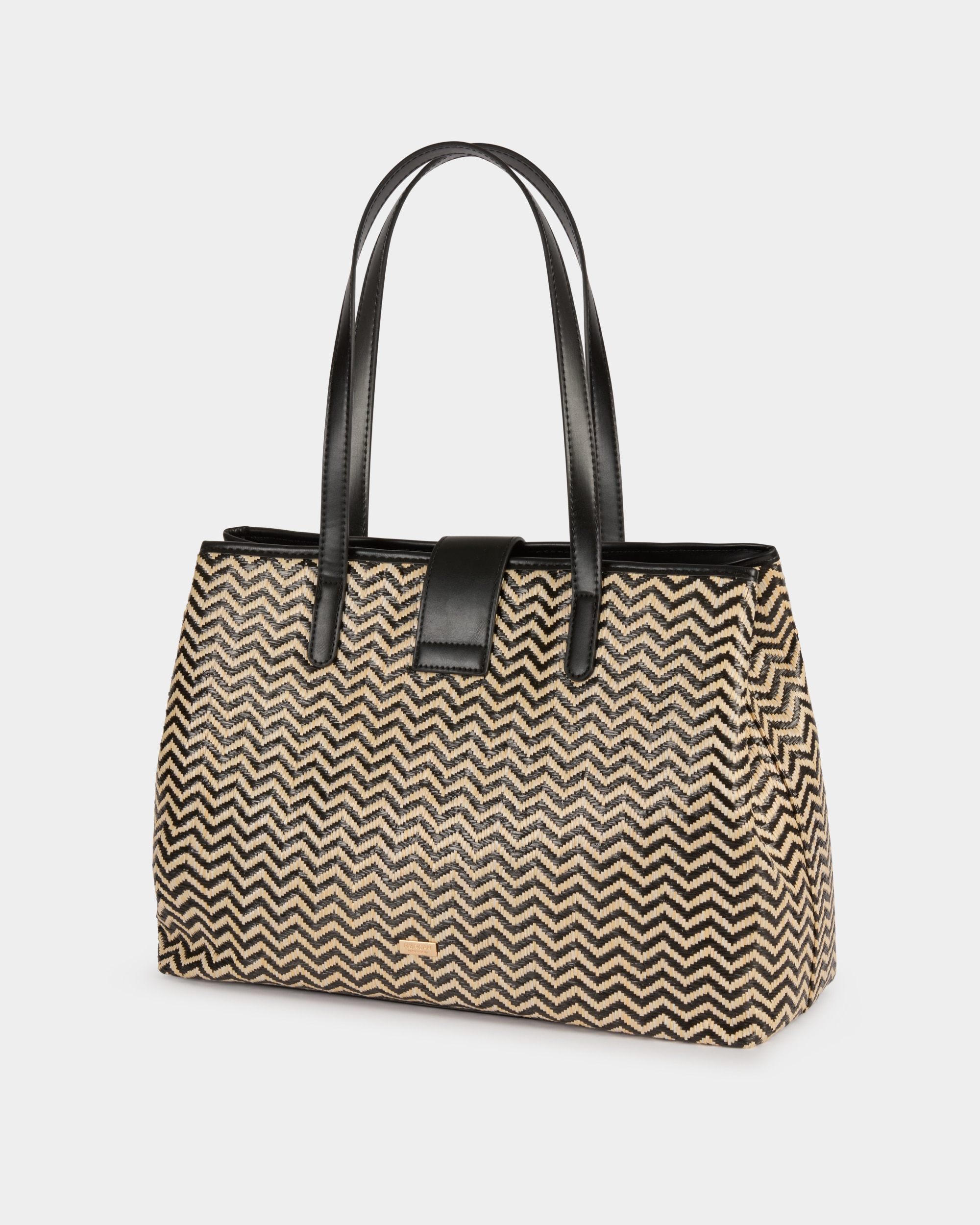 Mala de Ombro Tote com Efeito Entrançado Preto-4