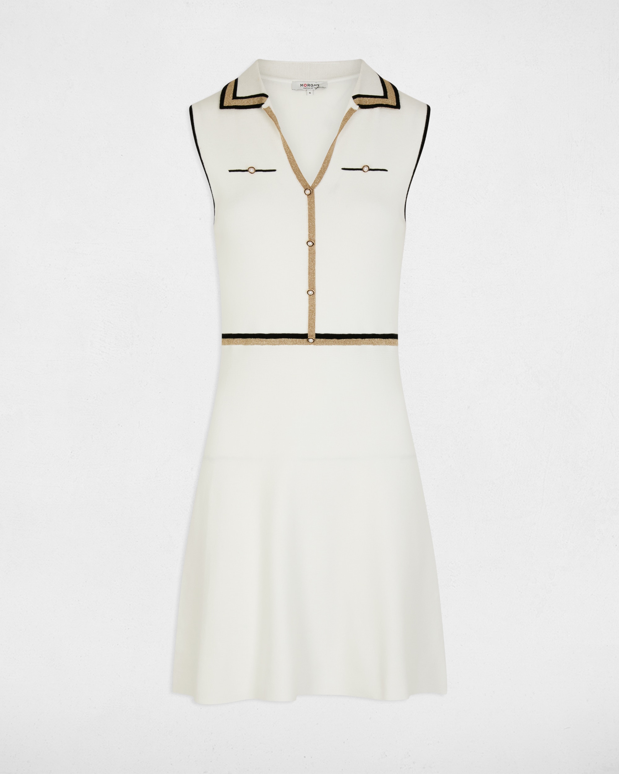 Vestido de Malha sem Mangas com Decote em V Branco-2