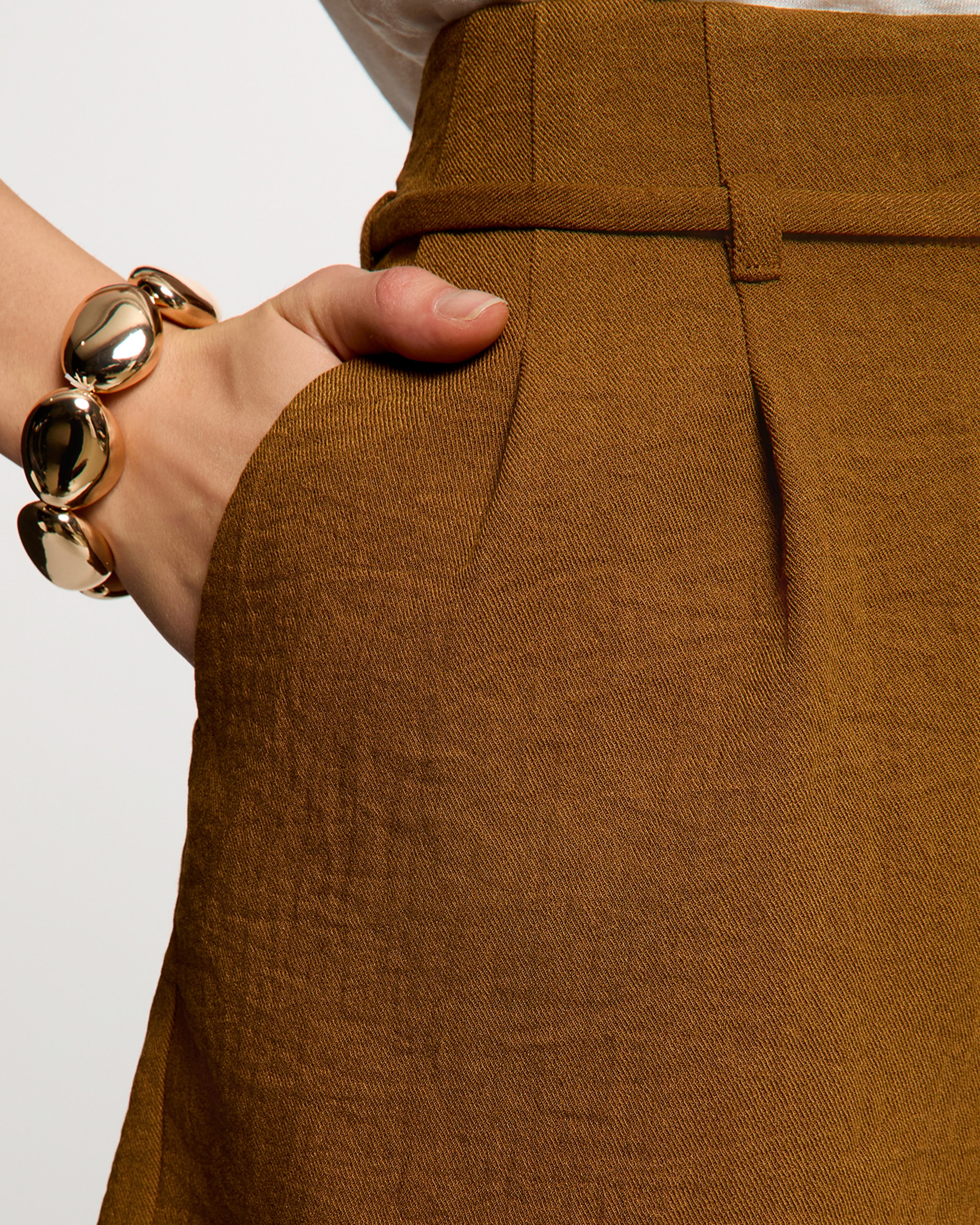 Shorts de Cintura Subida Camel-5