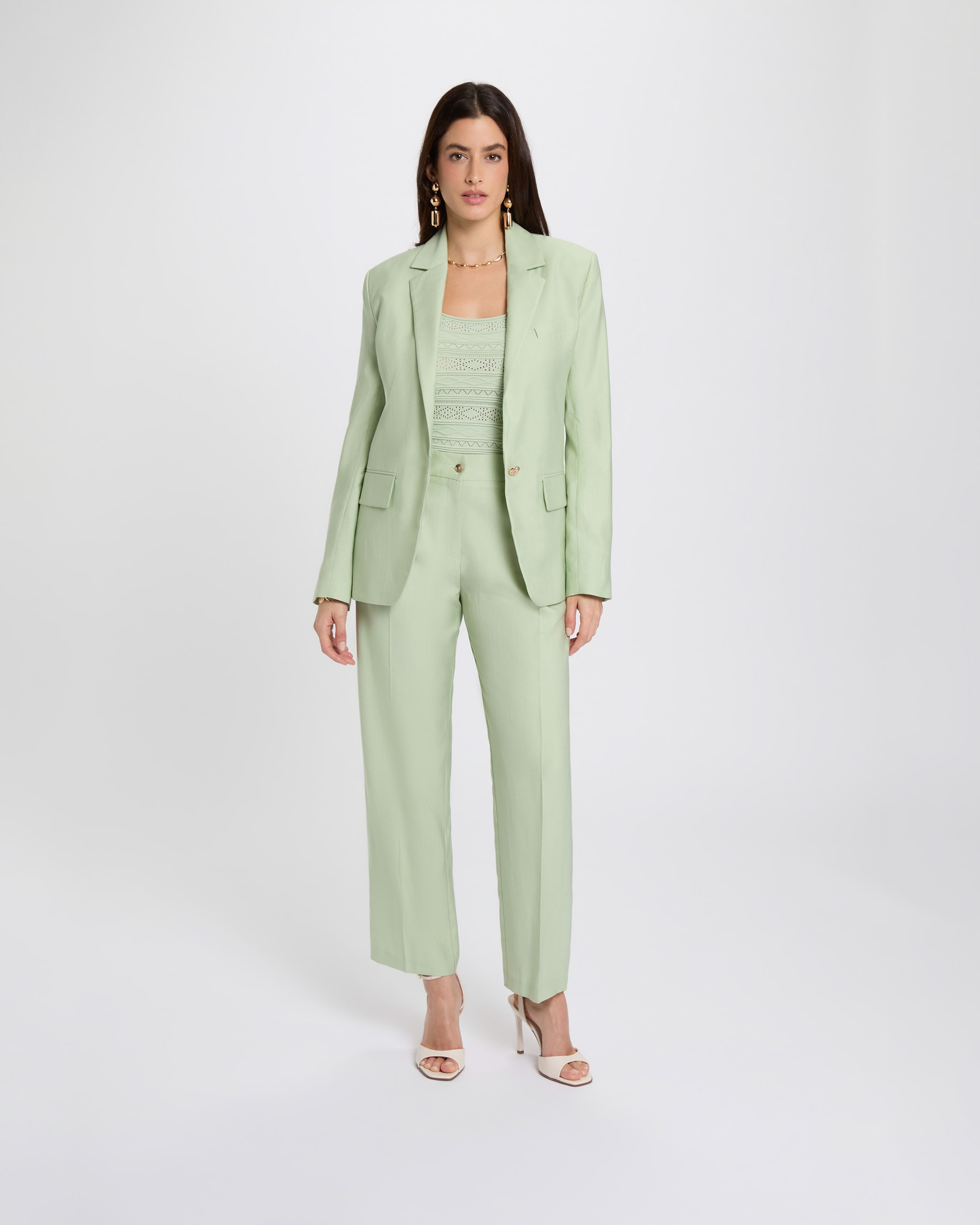 Blazer Ajustado com Gola Sastre Verde-claro-4
