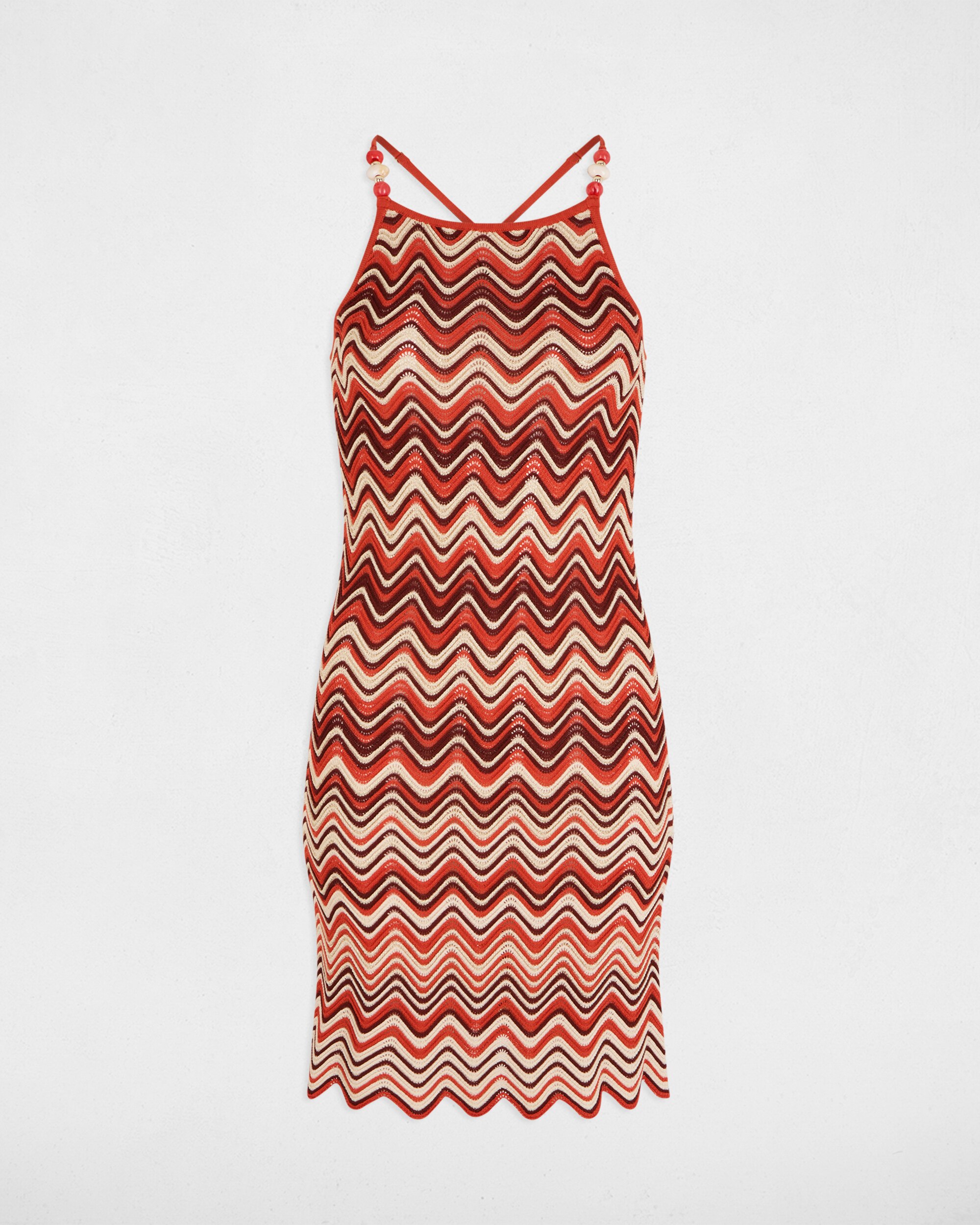 Vestido Curto de Malha com Chevron Castanho-2