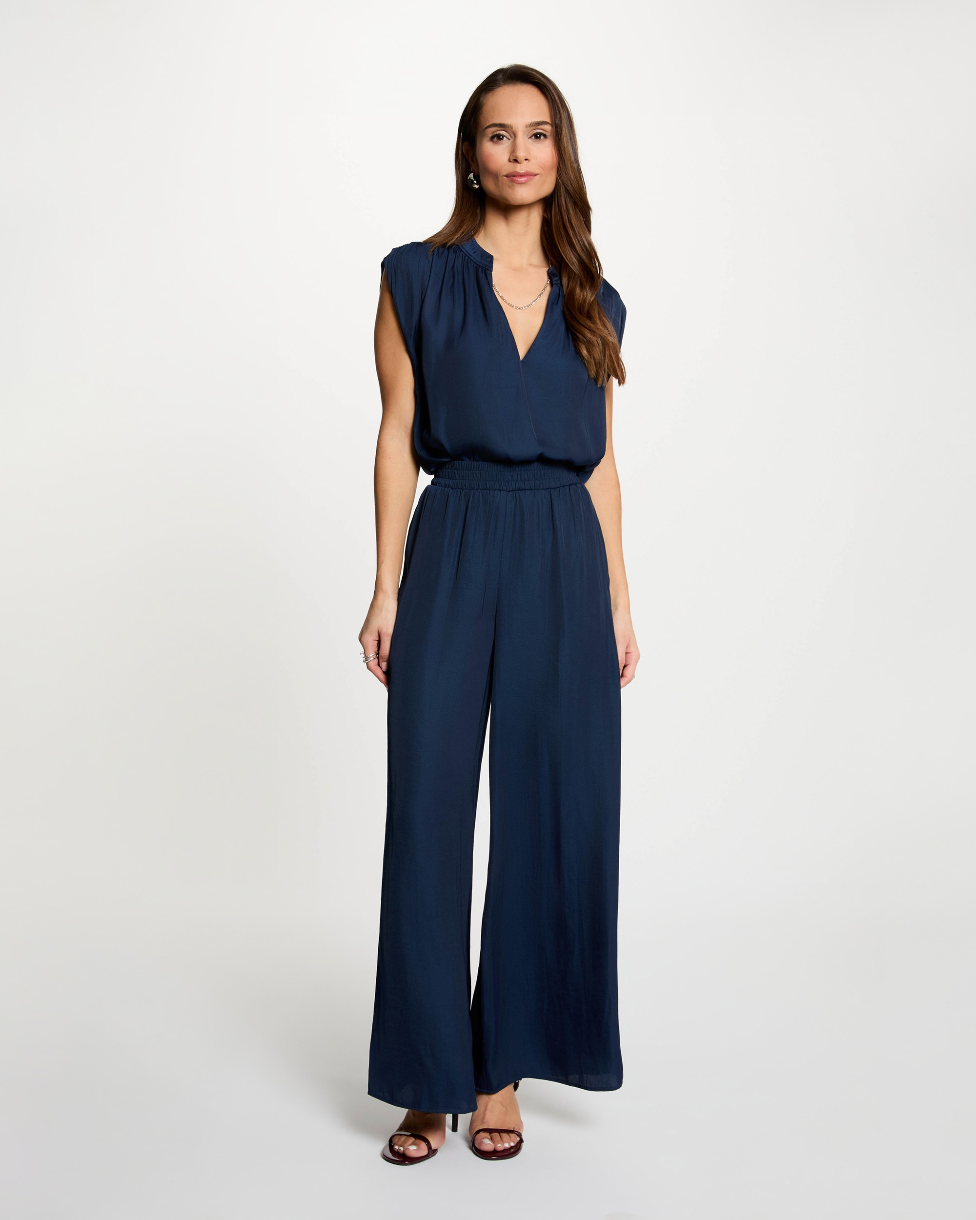 Calças Largas Fluídas Azul-escuro-4