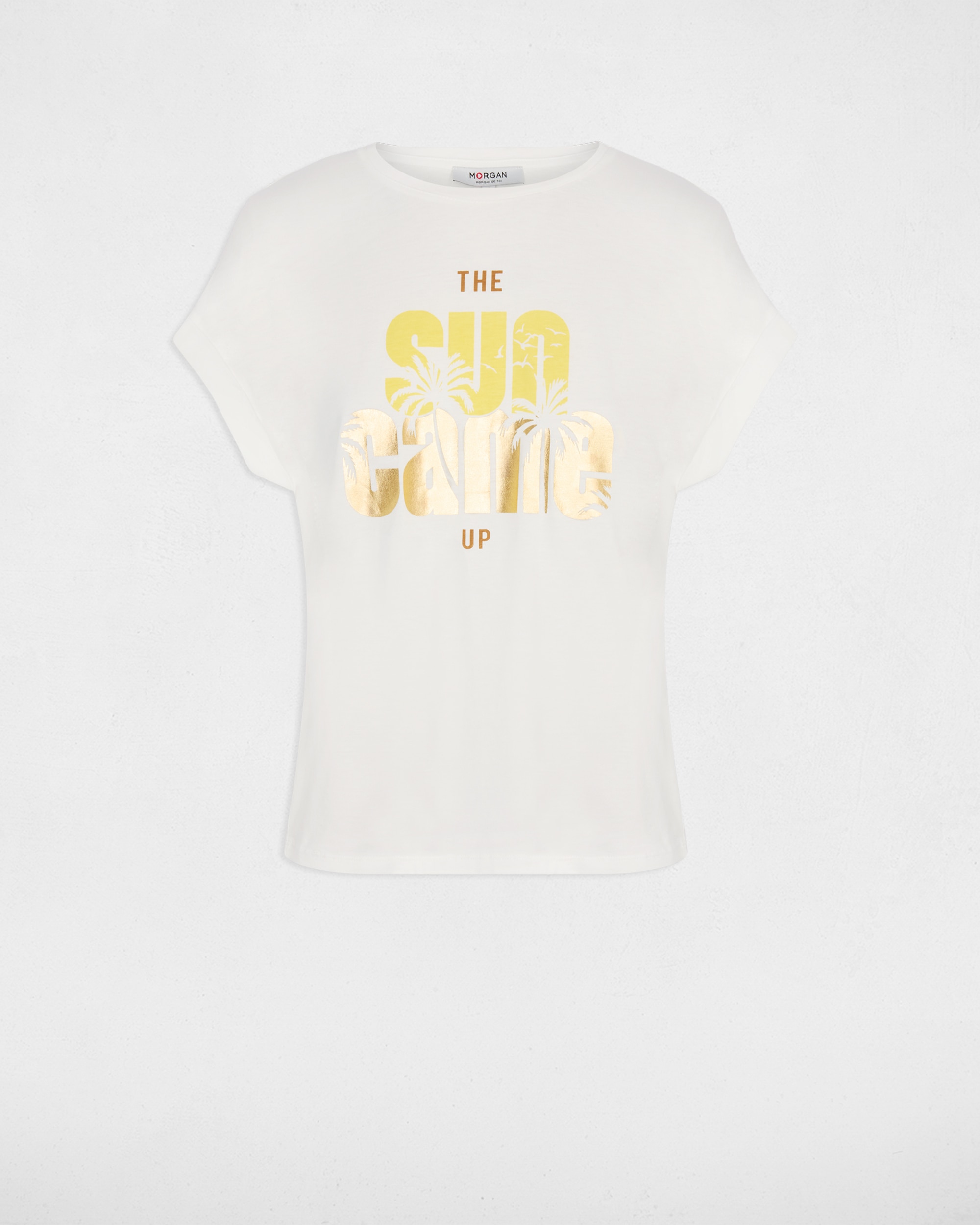 T-shirt com Gola Redonda de Manga Curta Branco-2