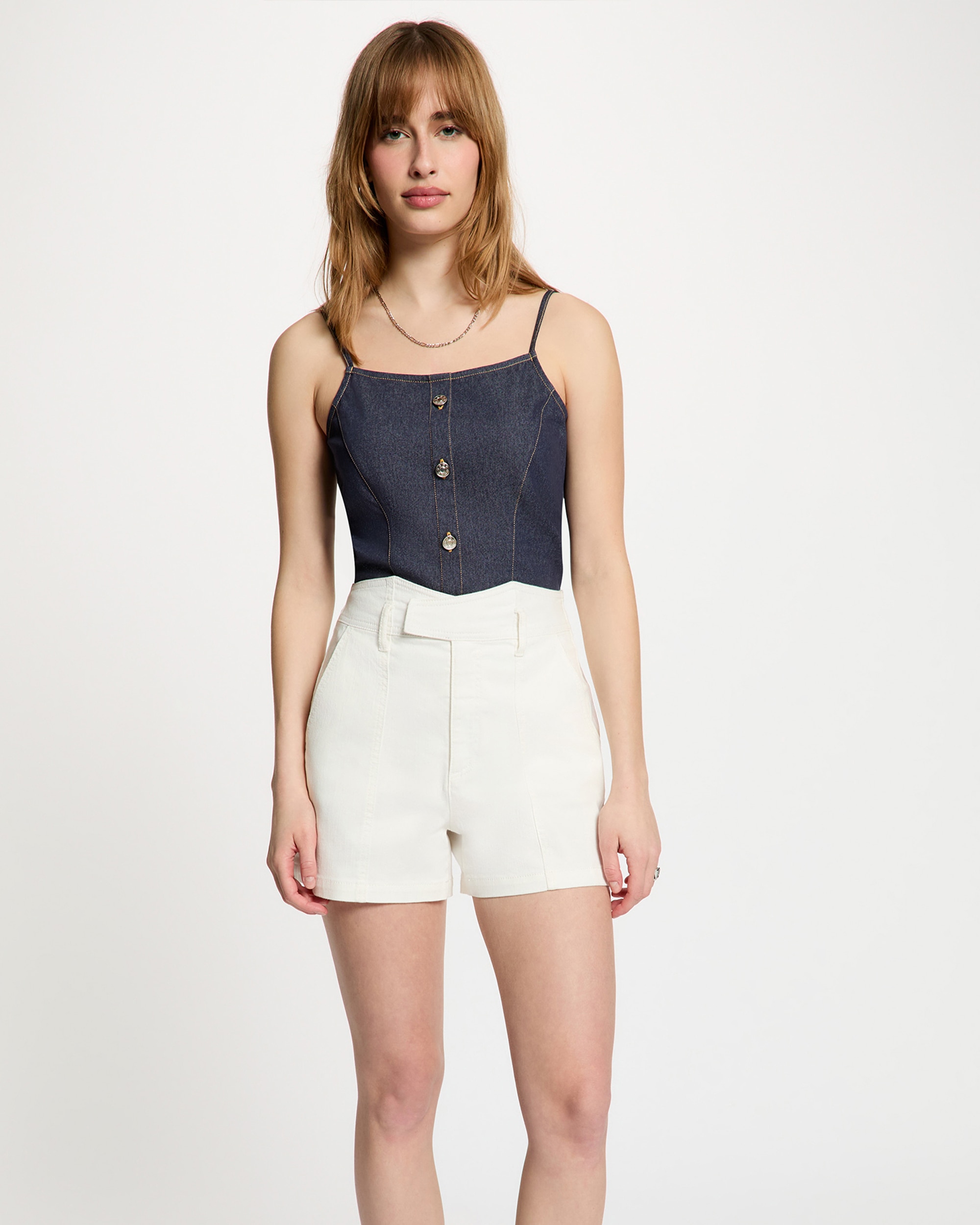 Top Ajustado de Denim Azul-escuro-1