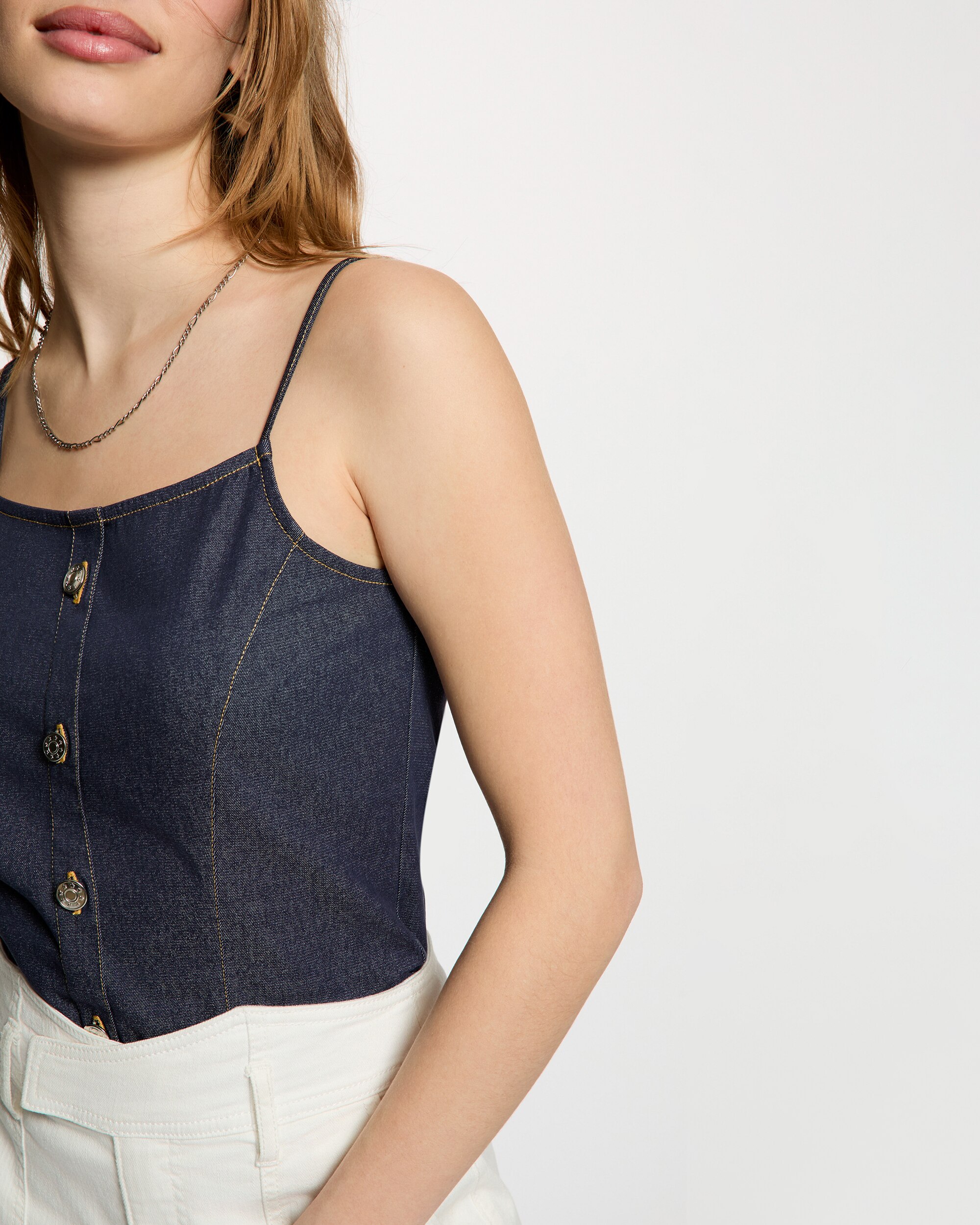 Top Ajustado de Denim Azul-escuro-5