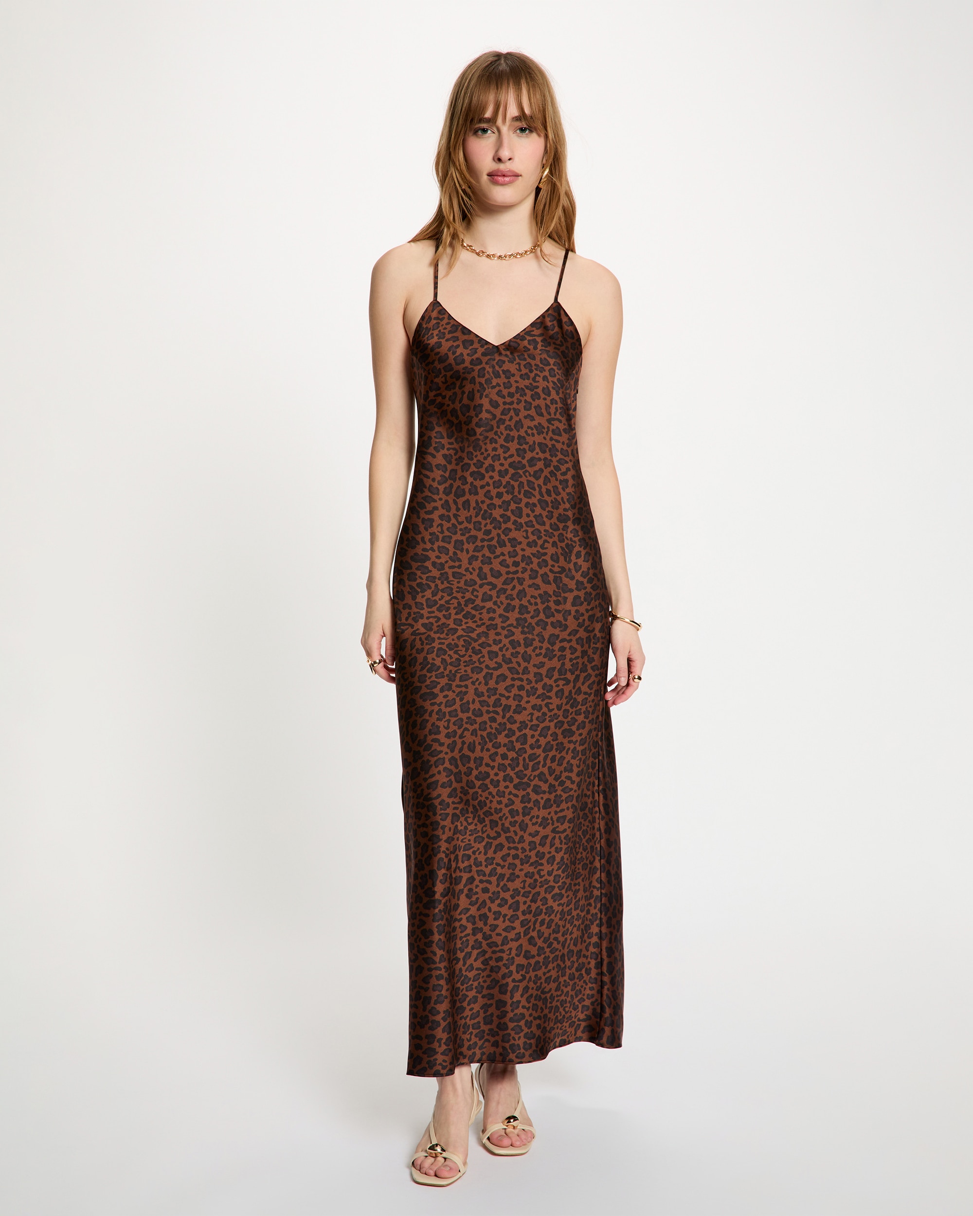 Imagem 0 de Vestido Comprido Acetinado com Estampado Animalier