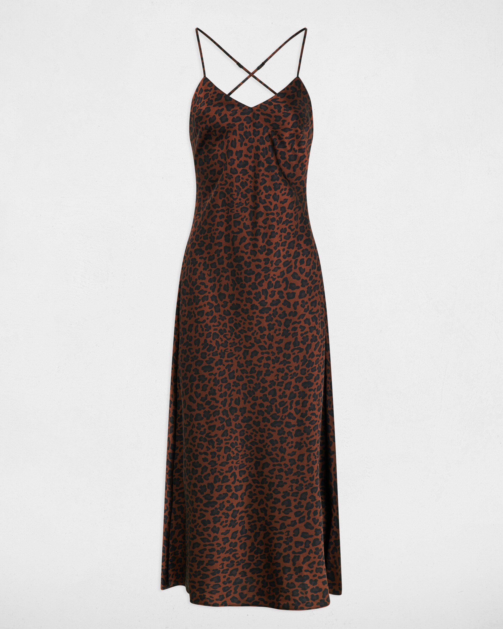 Vestido Comprido Acetinado com Estampado Animalier Multicolor-2