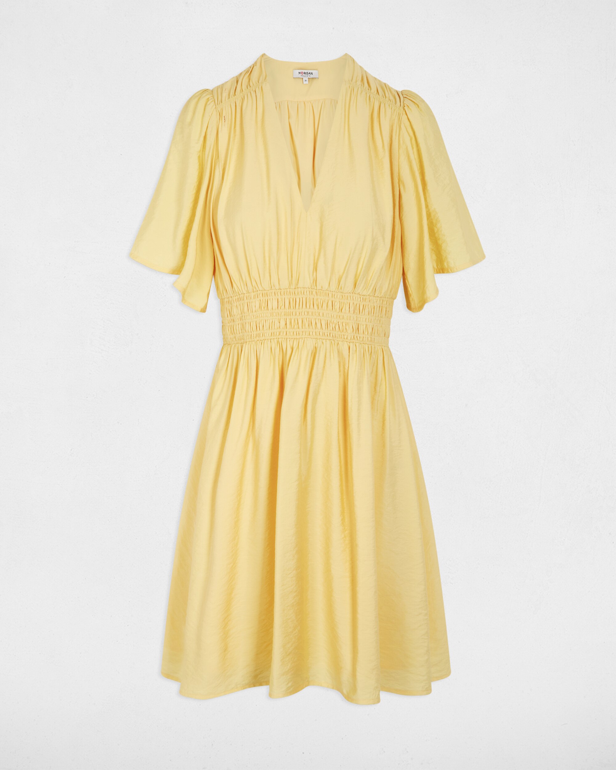 Vestido Curto Plissado Amarelo-2