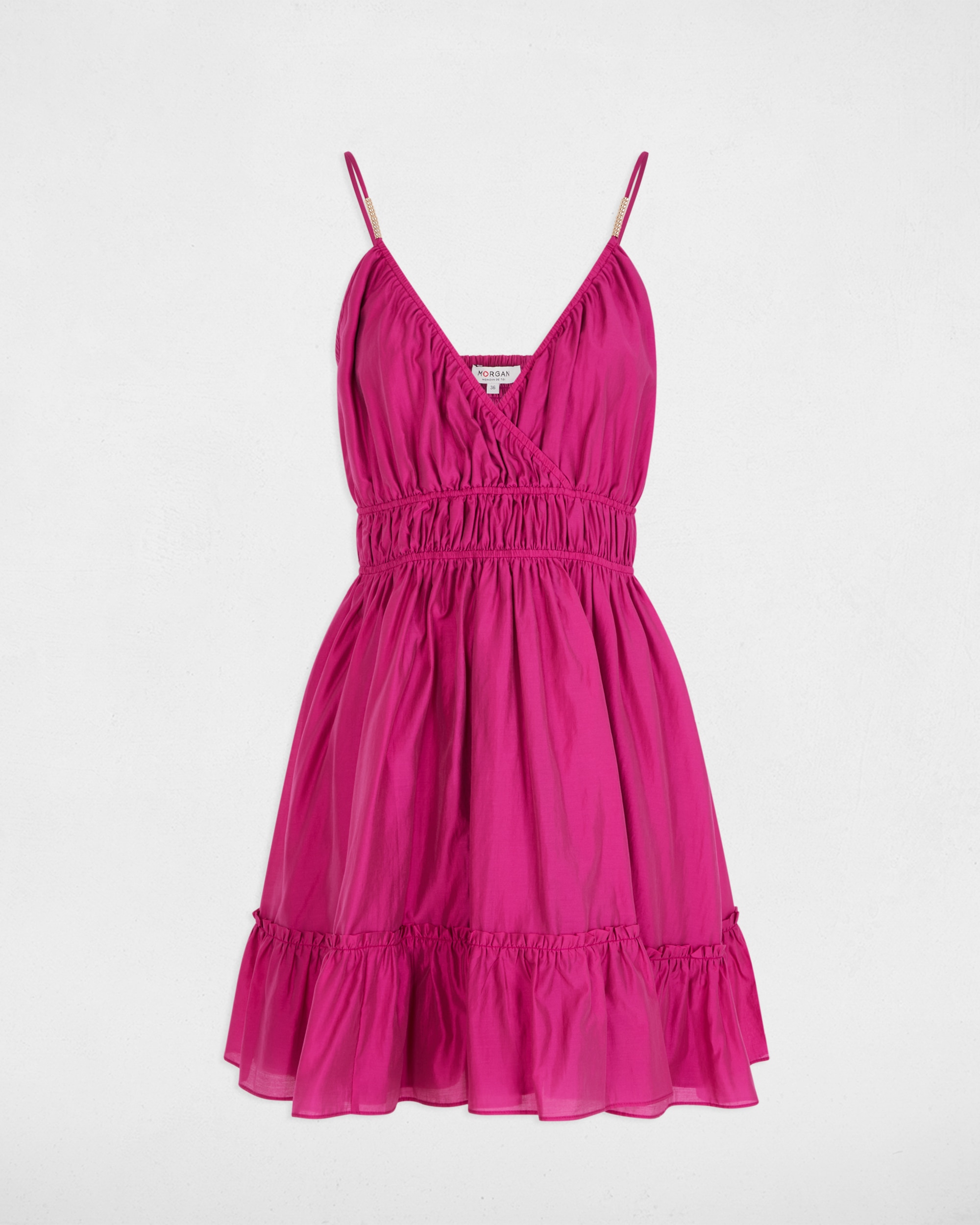 Vestido Curto com Costas Abertas e Cintura Franzida Fúcsia-2