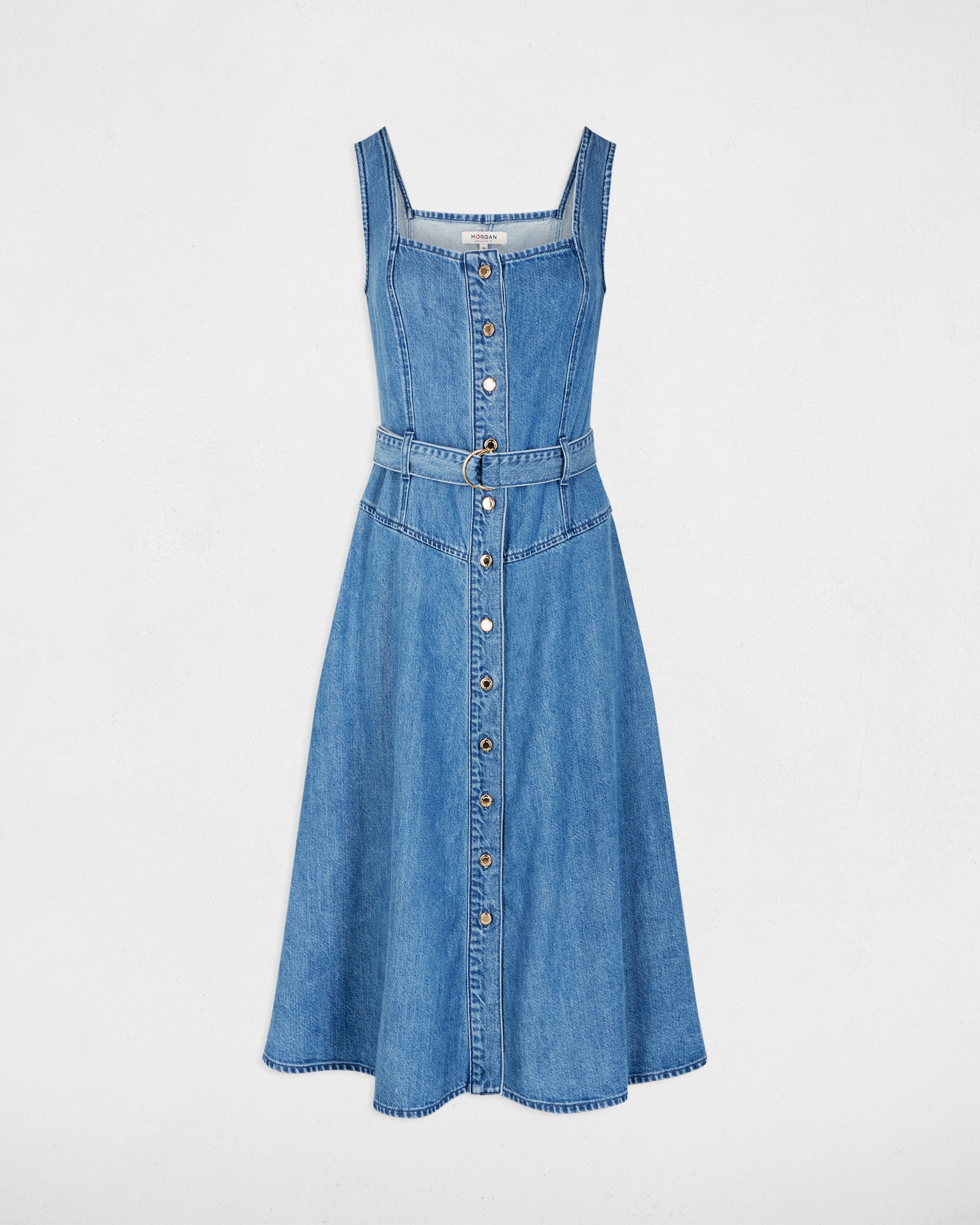 Vestido Midi em Denim com Decote À Barco Azul denim-2