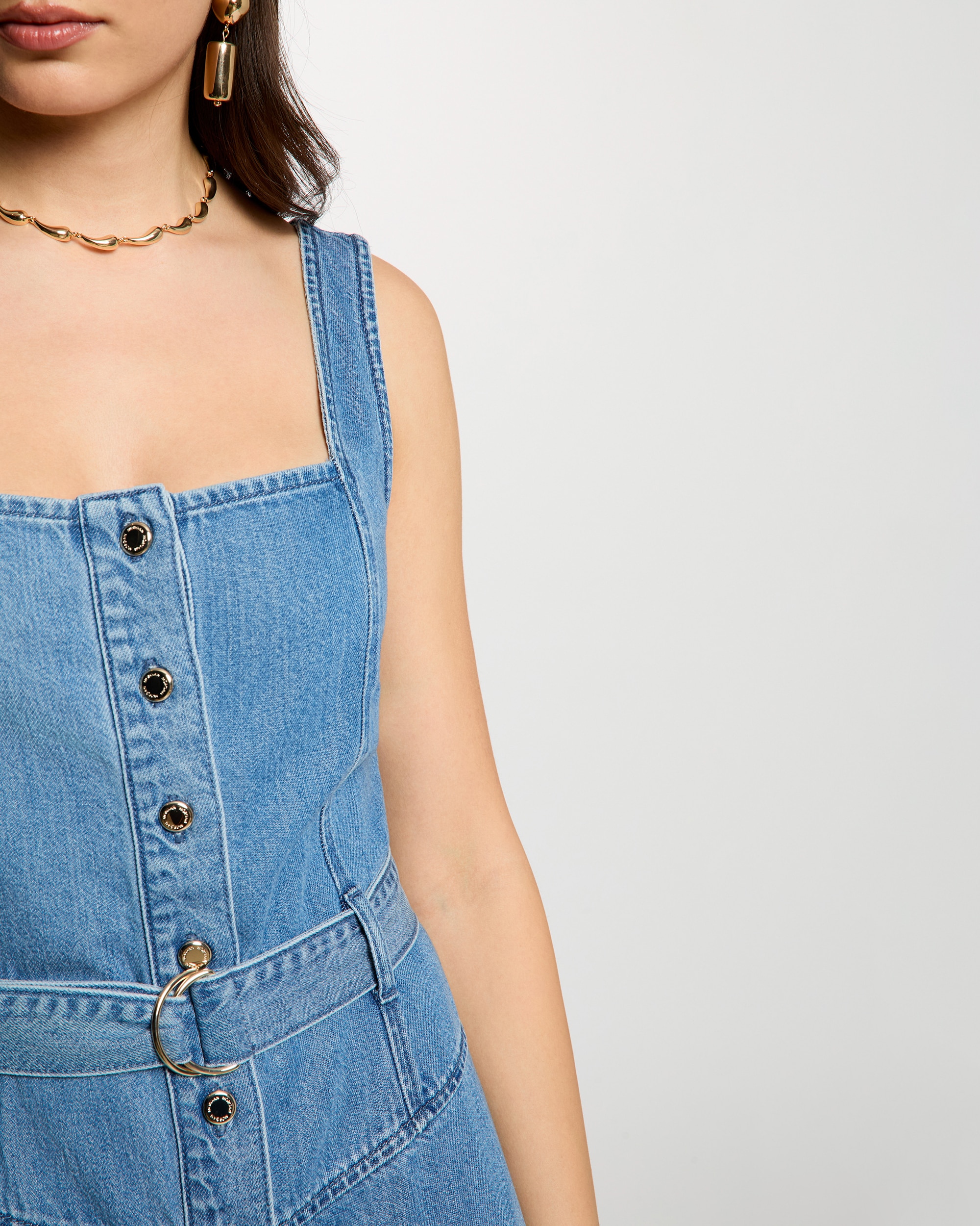Vestido Midi em Denim com Decote À Barco Azul denim-5