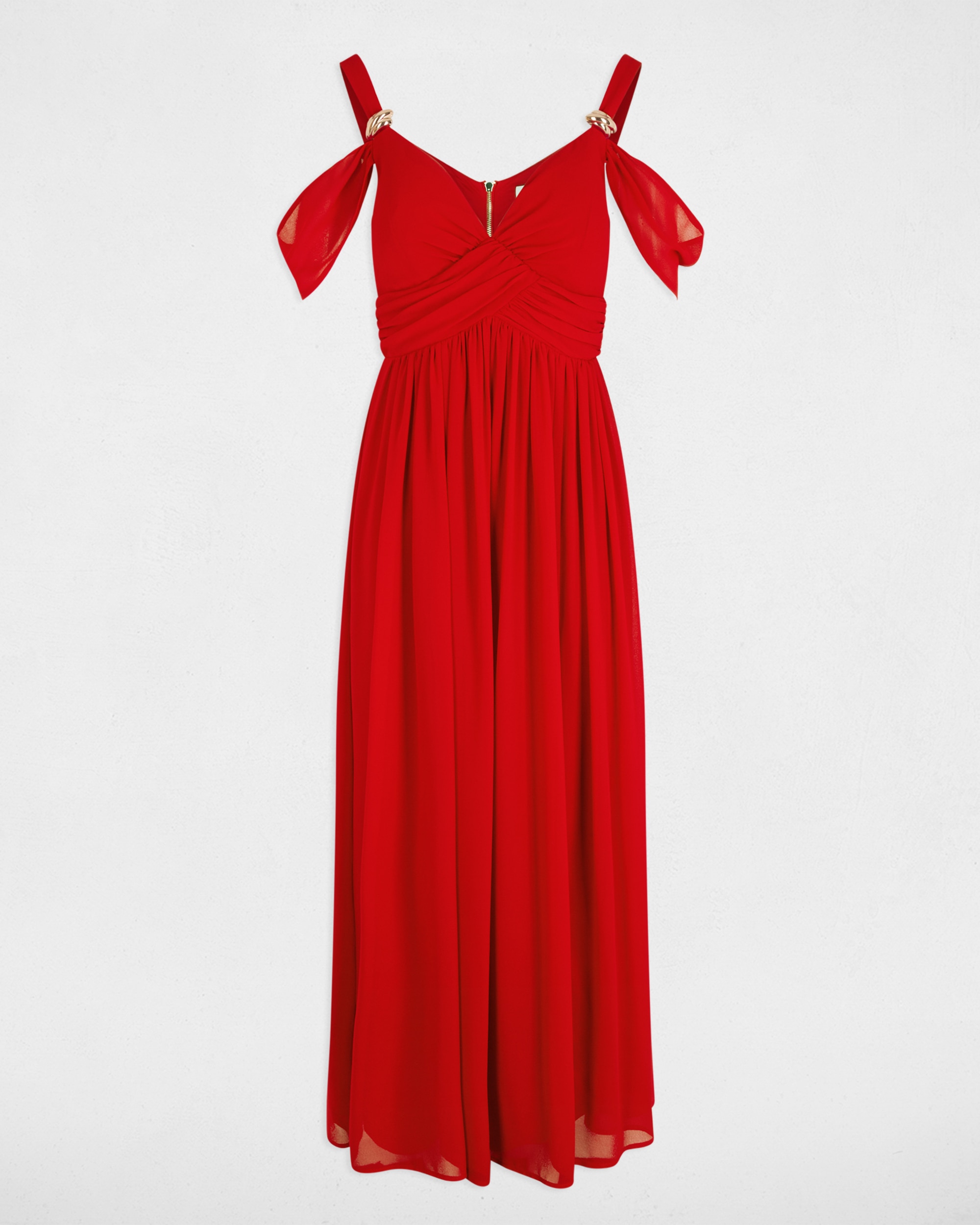 Vestido Comprido Drapeado com Charme na Alça Vermelho-2