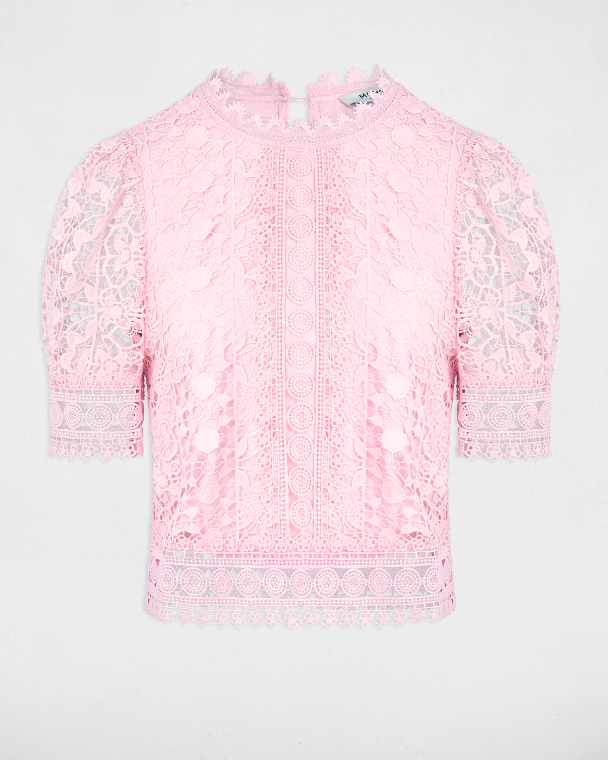 Blusa de Manga Curta com Renda Rosa-2