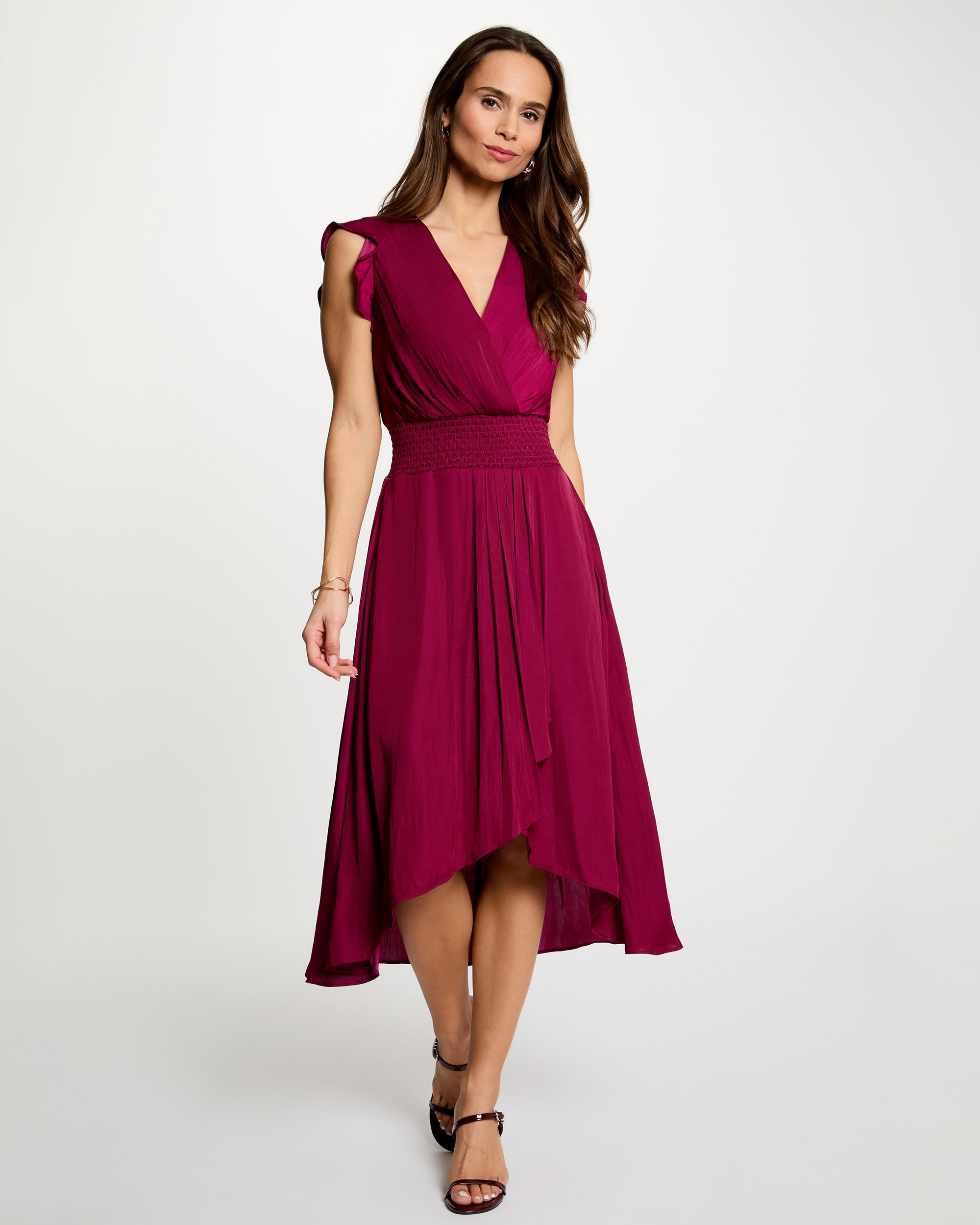 Vestido Midi Folgado sem Mangas Bordeaux-4