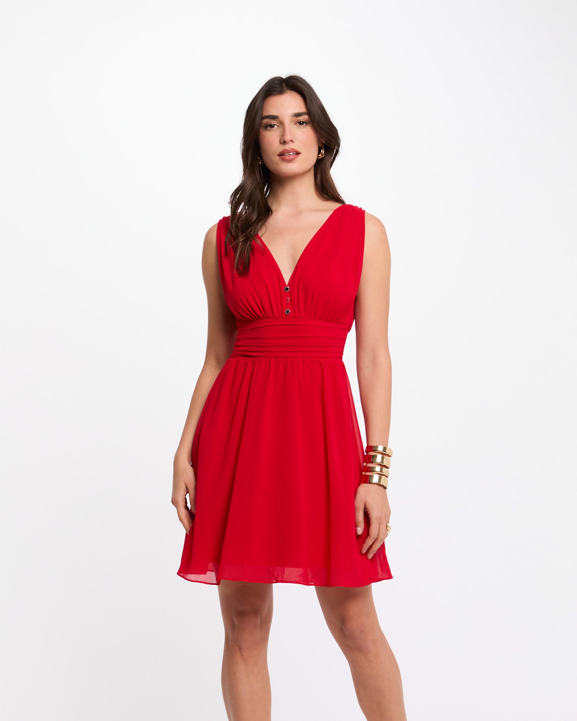 Vestido Curto À Boca de Sino Vermelho-1