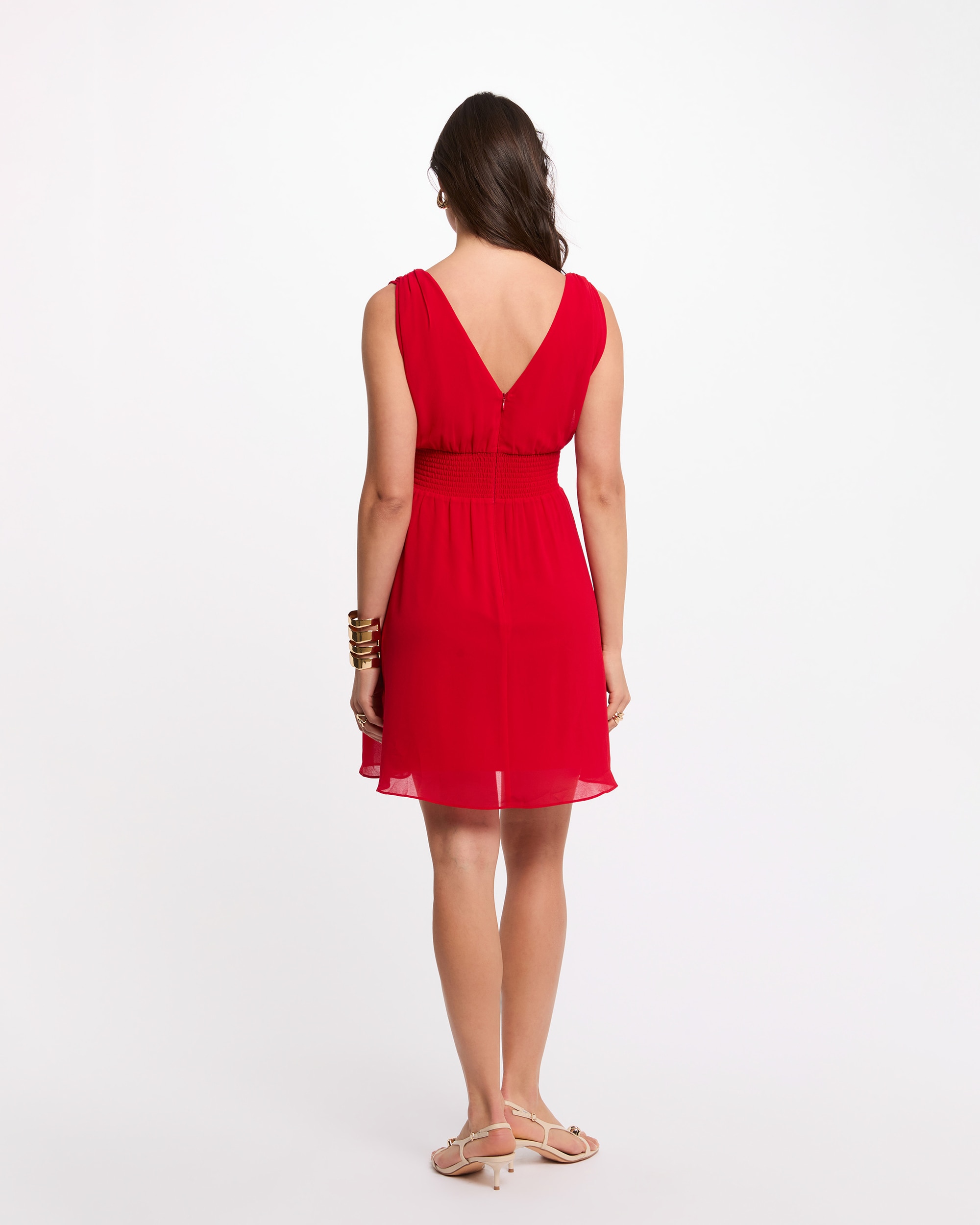 Vestido Curto À Boca de Sino Vermelho-3