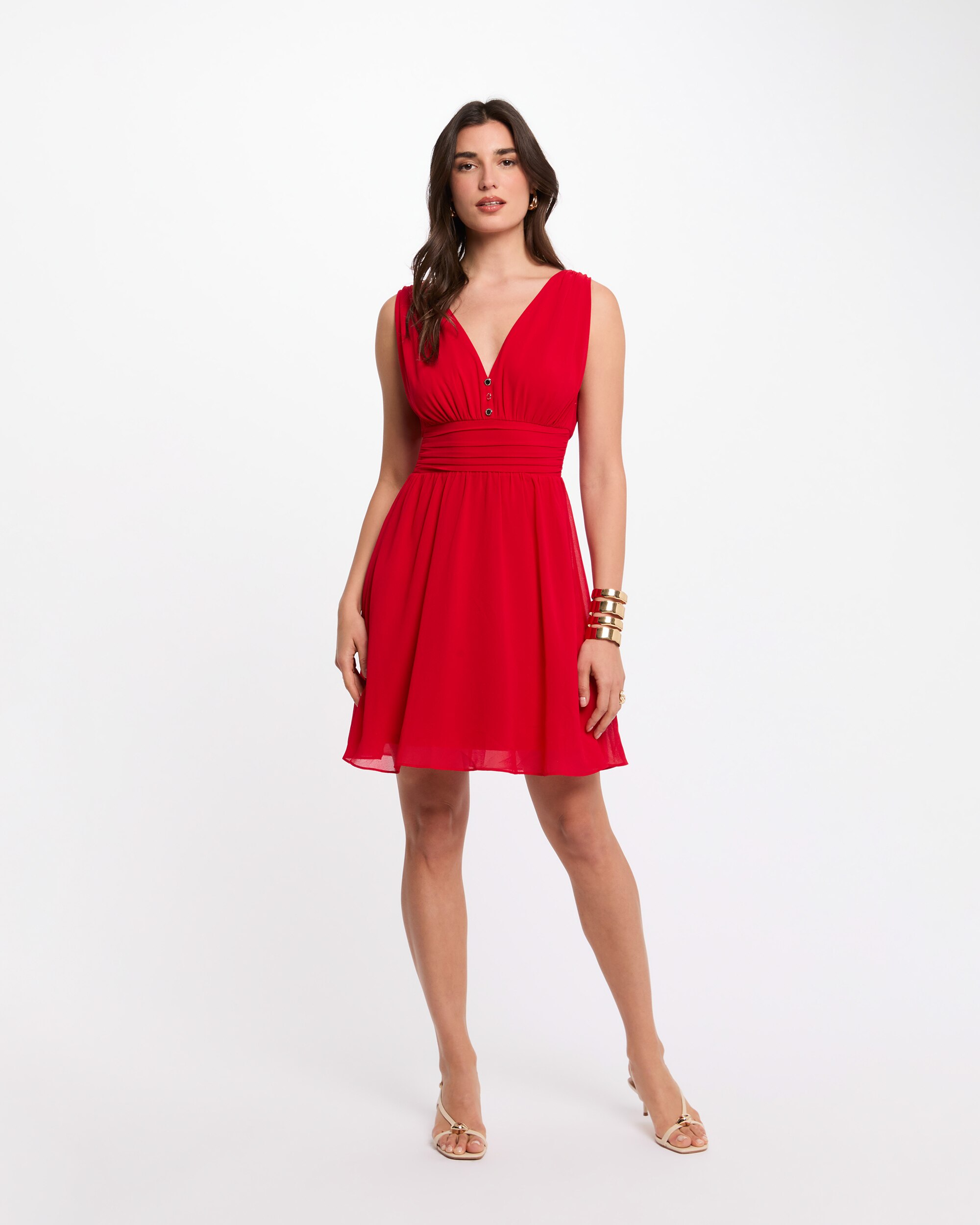 Vestido Curto À Boca de Sino Vermelho-4