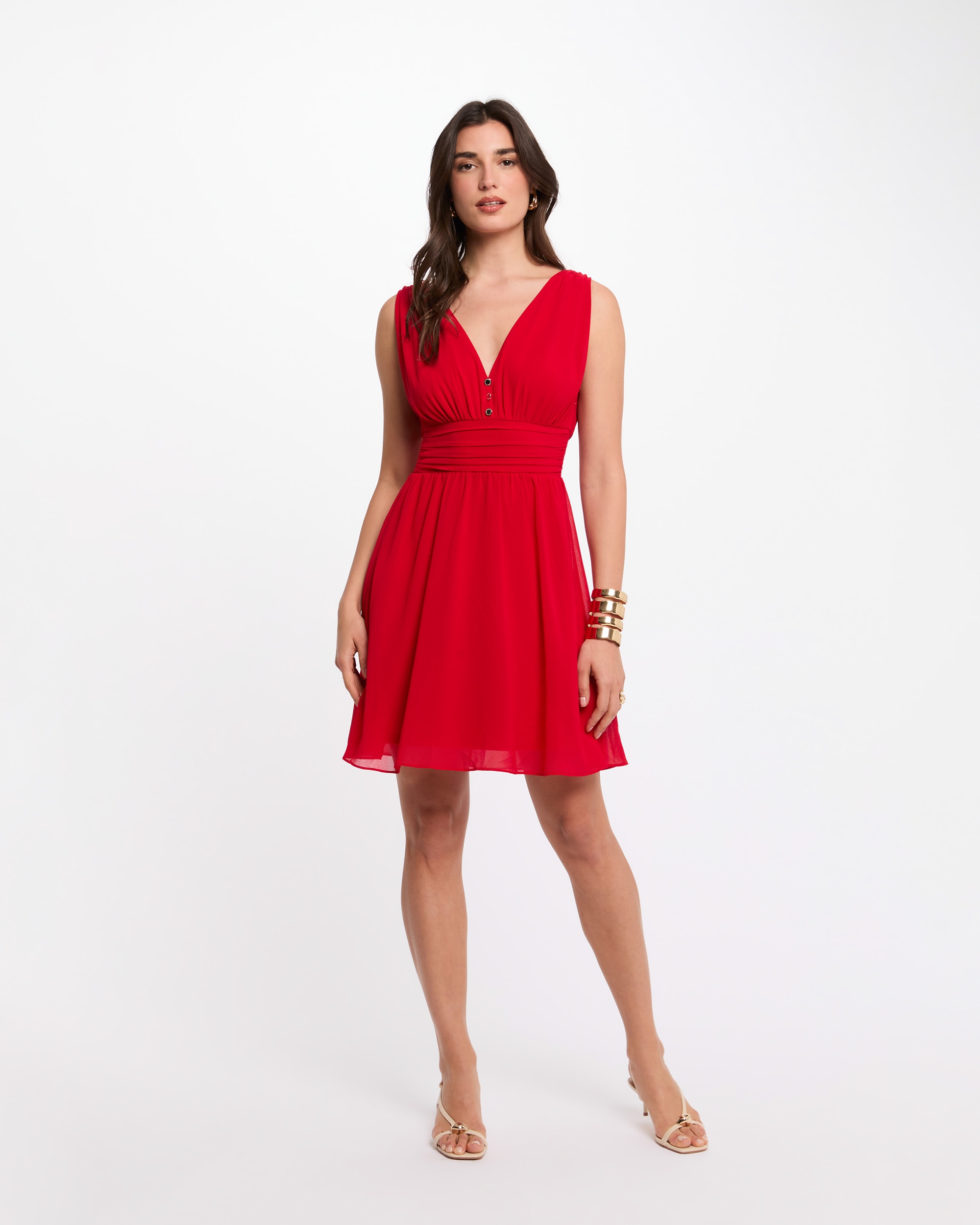 Vestido Curto À Boca de Sino Vermelho-4